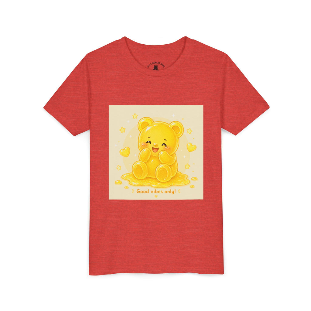 Cute Yellow Gooey Gummy Bear — "Good Vibes Only" Youth Short Sleeve Shirt