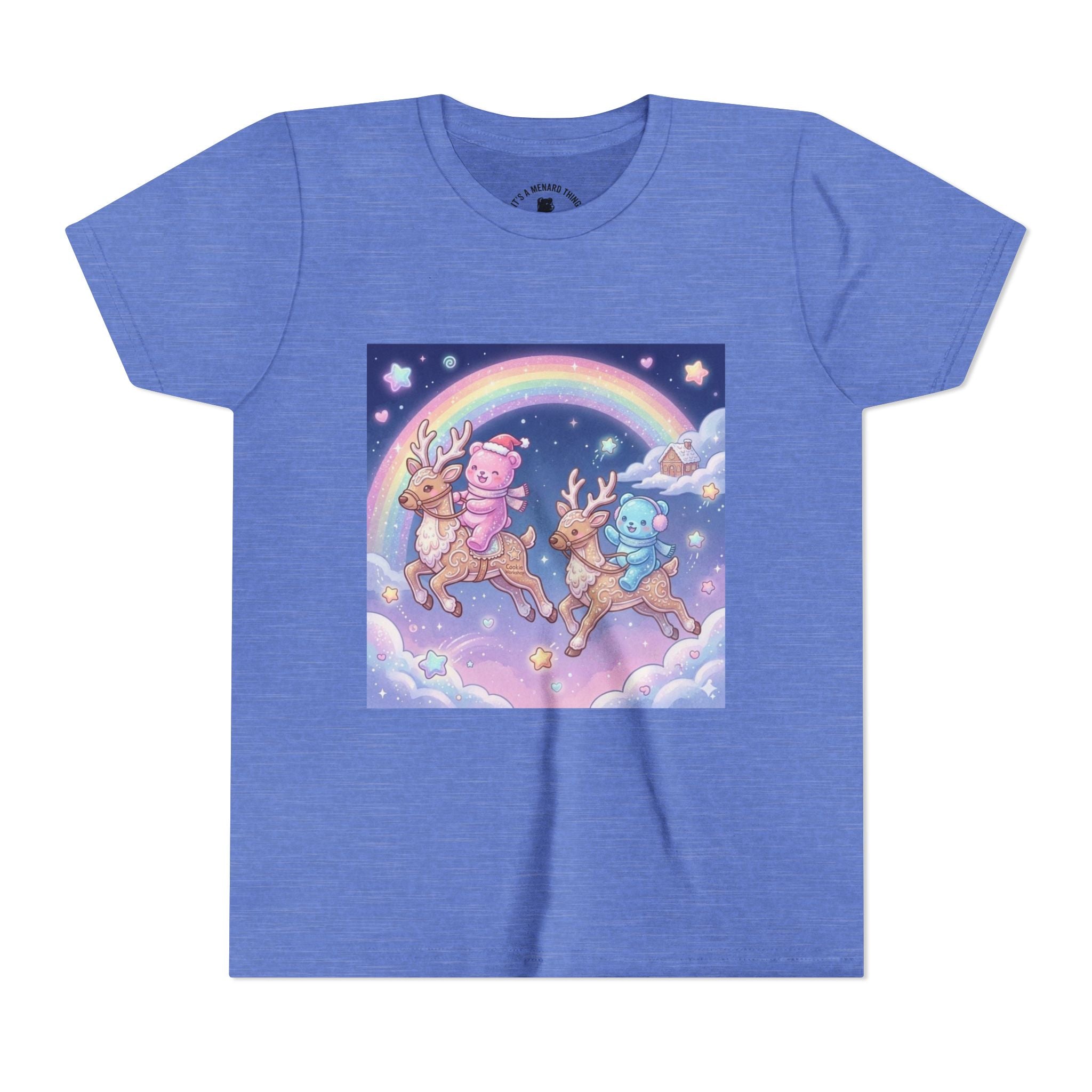 Duo Gooey Gummy Bear riding Reindeer — Cute Youth T-Shirt