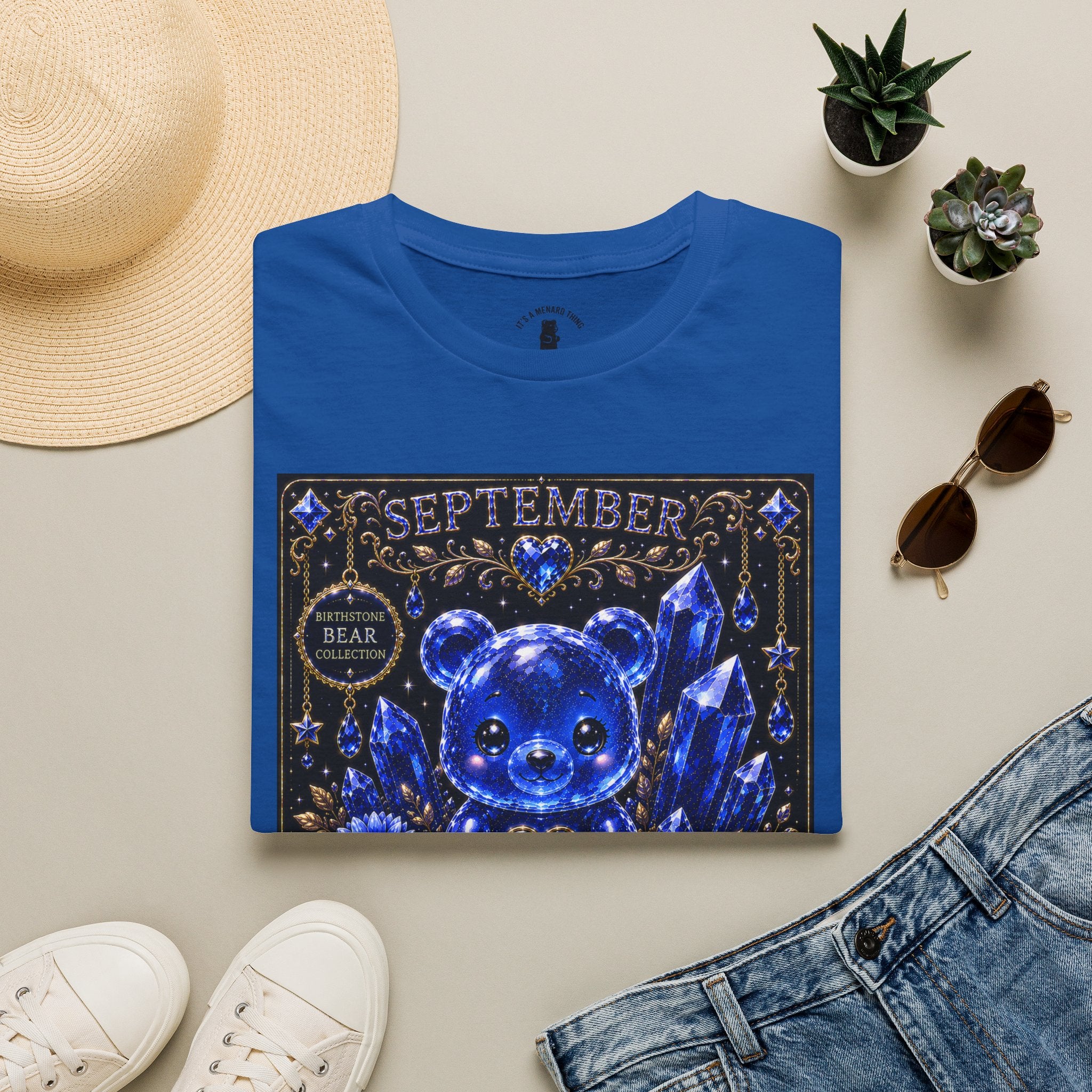 September Sapphire Crystal Oozy Bear Birthstone Addition- Graphic Shirt