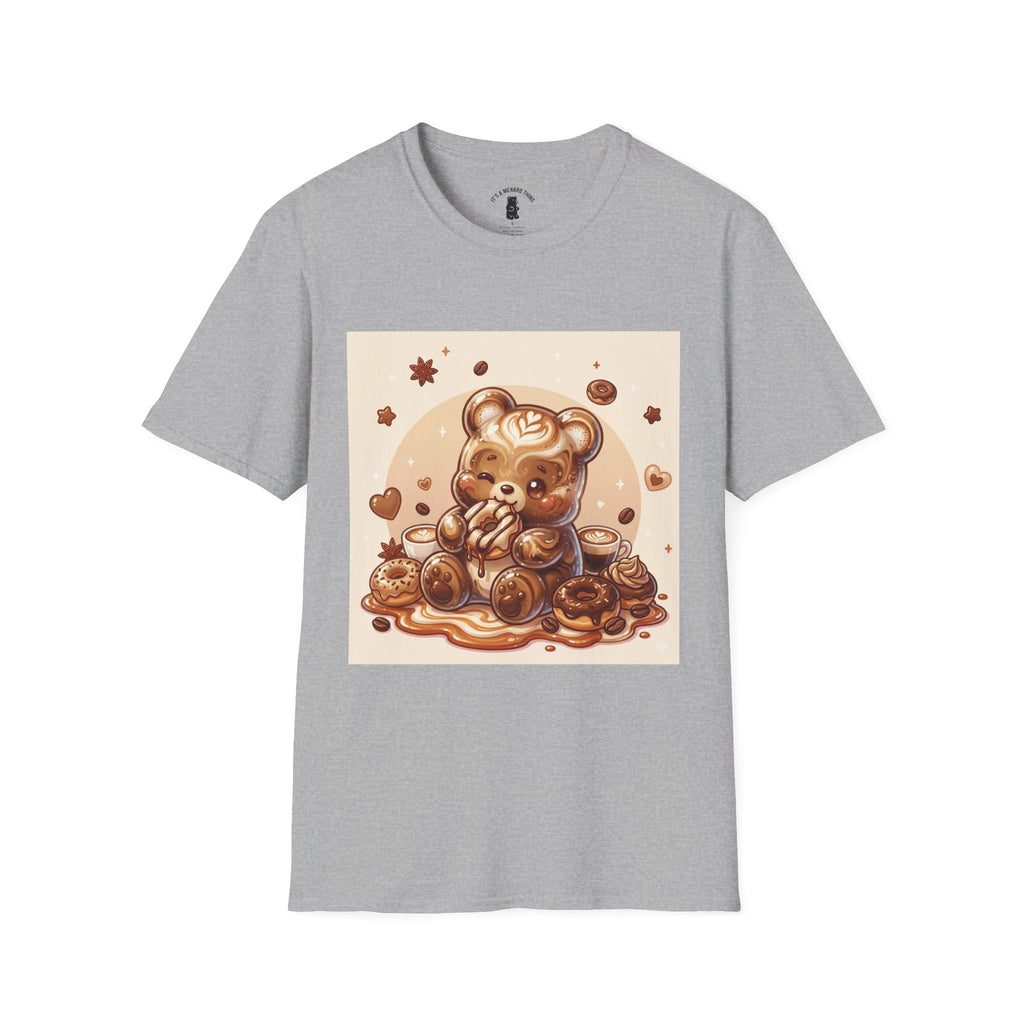 Coffee hot Latte with Chocolate Donuts Gooey Gummy Bear — Cute Dessert Graphic Tee