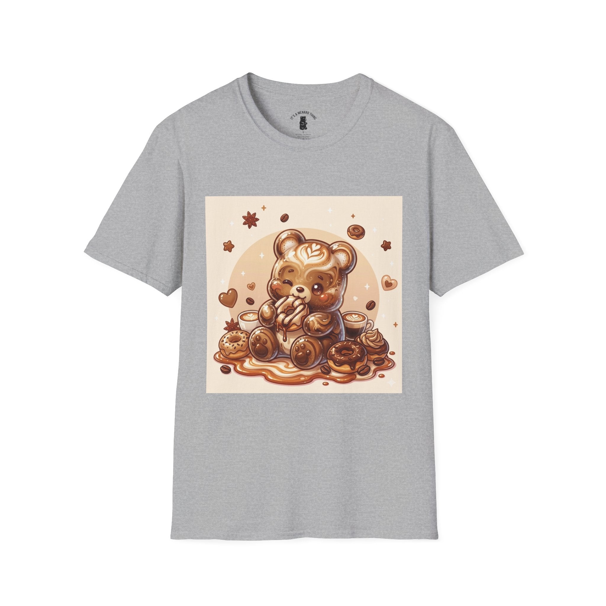 Coffee hot Latte with Chocolate Donuts Gooey Gummy Bear — Cute Dessert Graphic Tee