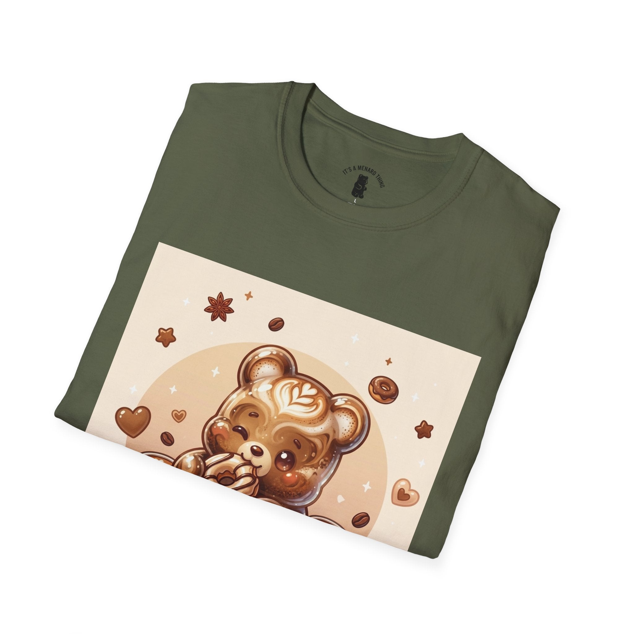 Coffee hot Latte with Chocolate Donuts Gooey Gummy Bear — Cute Dessert Graphic Tee
