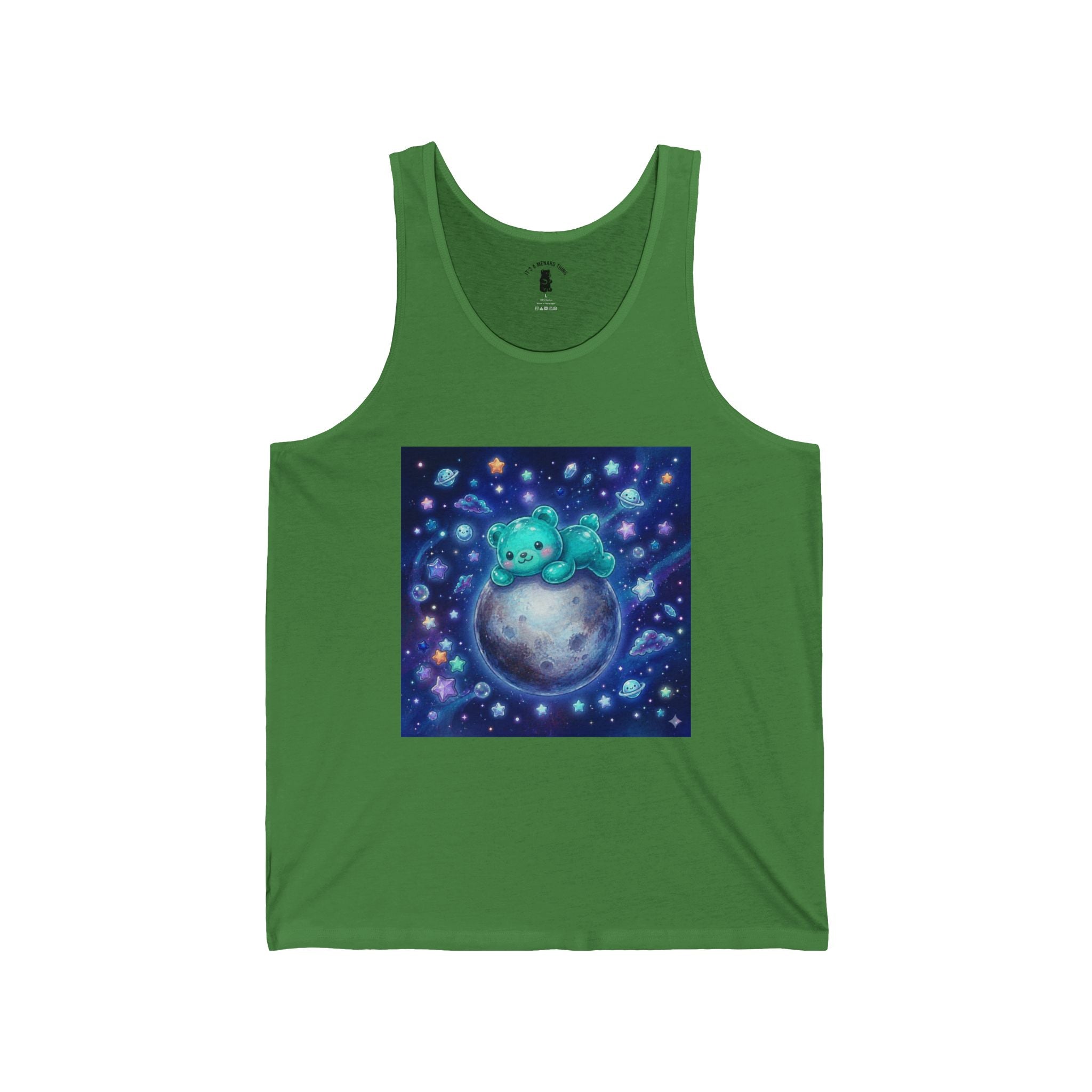 Taking a Nap on Planet Pluto, Blue Oozy Bear Gummy Friend- Graphic Tank Top