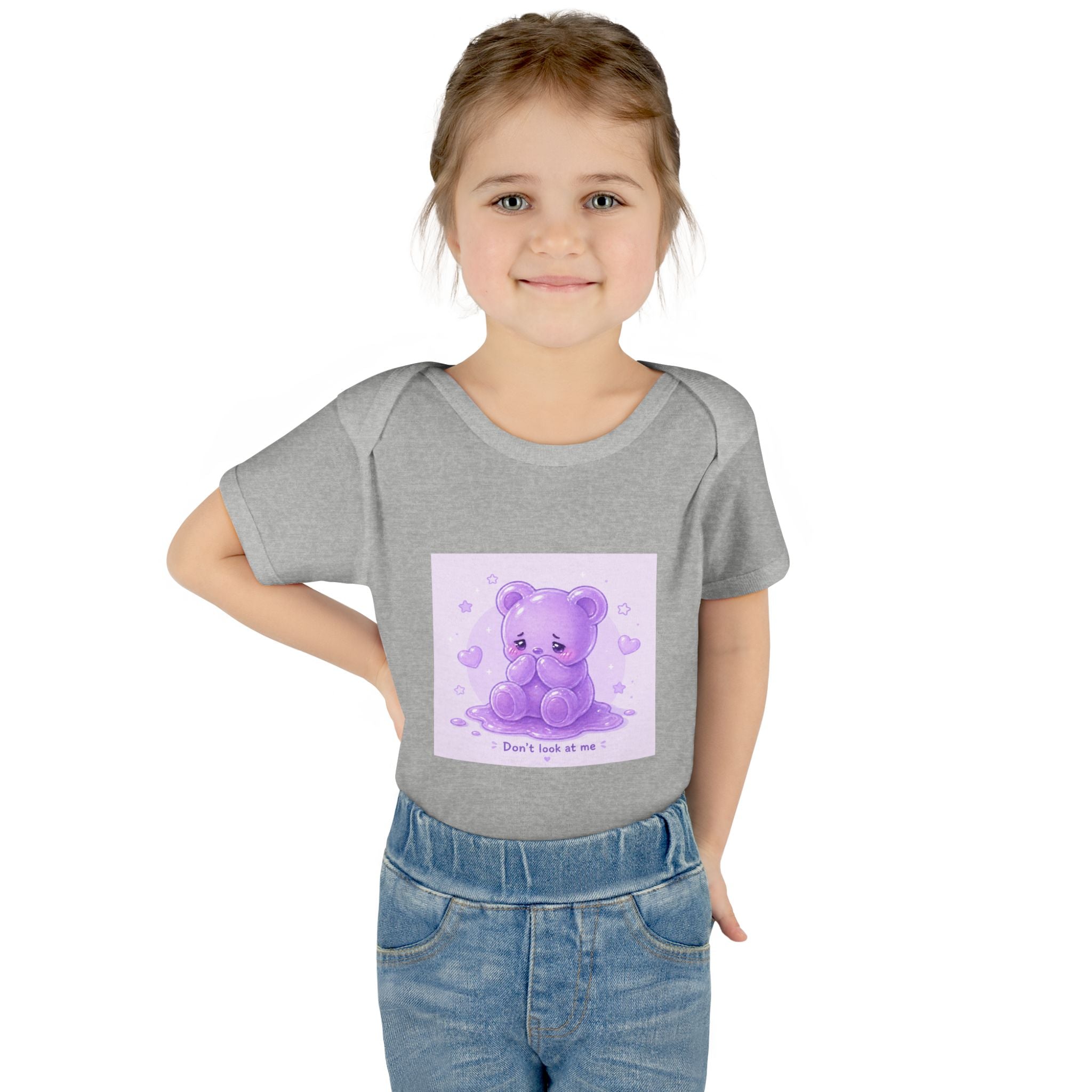 Purple Gooey Gummy Shy bear Baby Bodysuit - "Don't Look at Me" Cute Infant Onesie