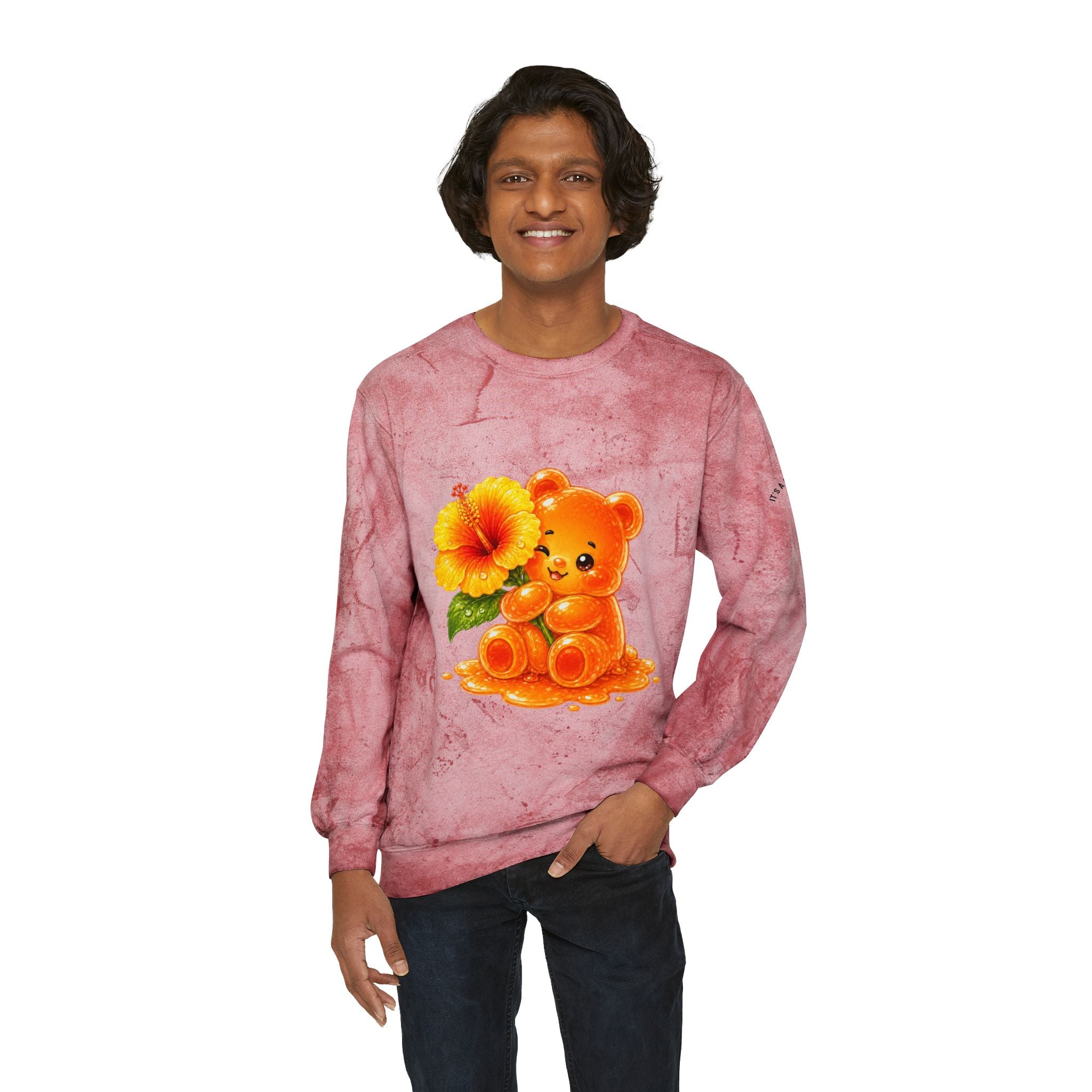Hibiscus Sunrise, Orange Gooey Gummy Bear friend- Kawaii Graphic Sweatshirt
