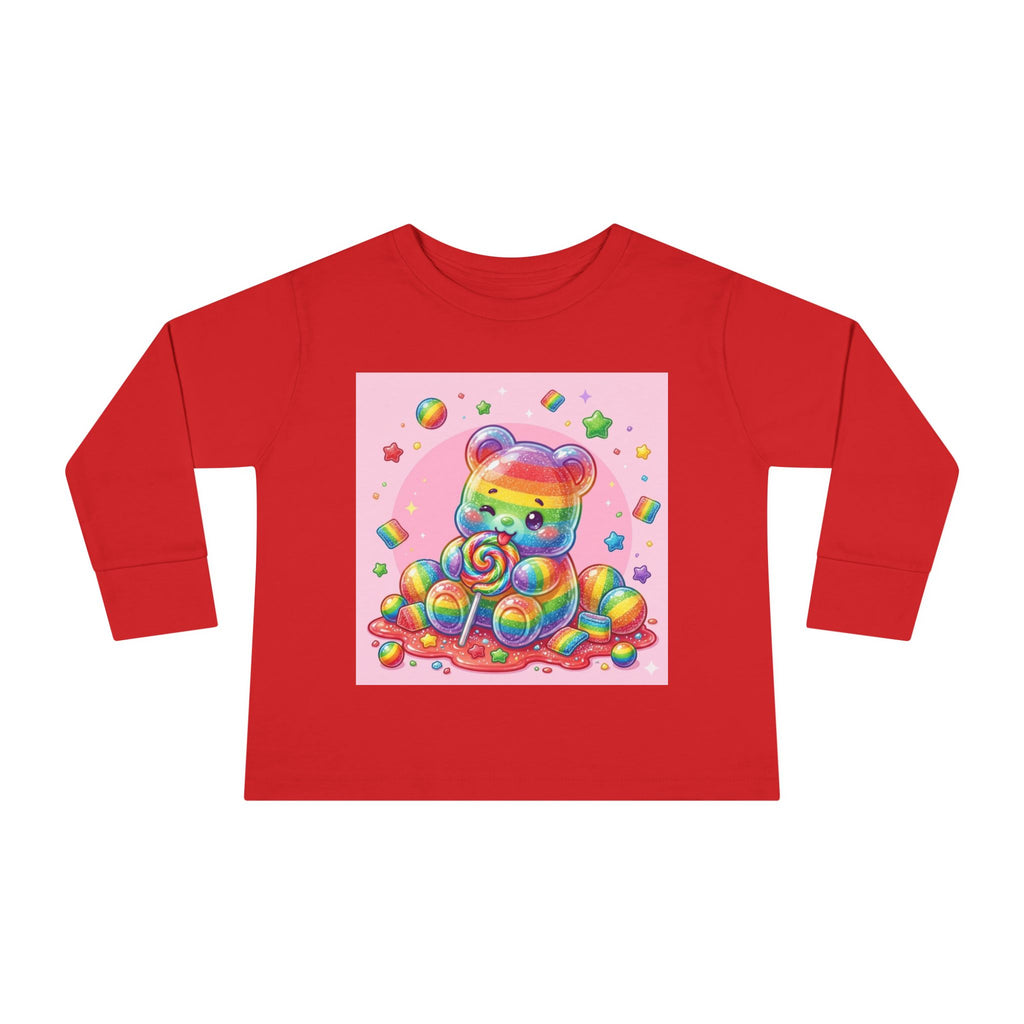 Rainbow Stripe Oozy Bear Gummy Special- Kids Graphic Long Sleeve Shirt