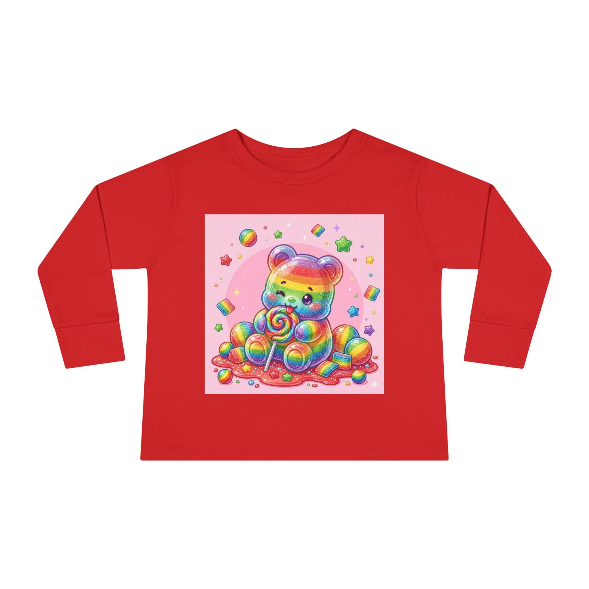 Rainbow Stripe Oozy Bear Gummy Special- Kids Graphic Long Sleeve Shirt