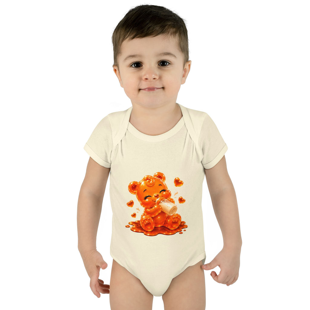 Yummy, Yummy Milk Time Orange Oozy Baby Gummy Bear Cutie Addition- Graphic Onesie