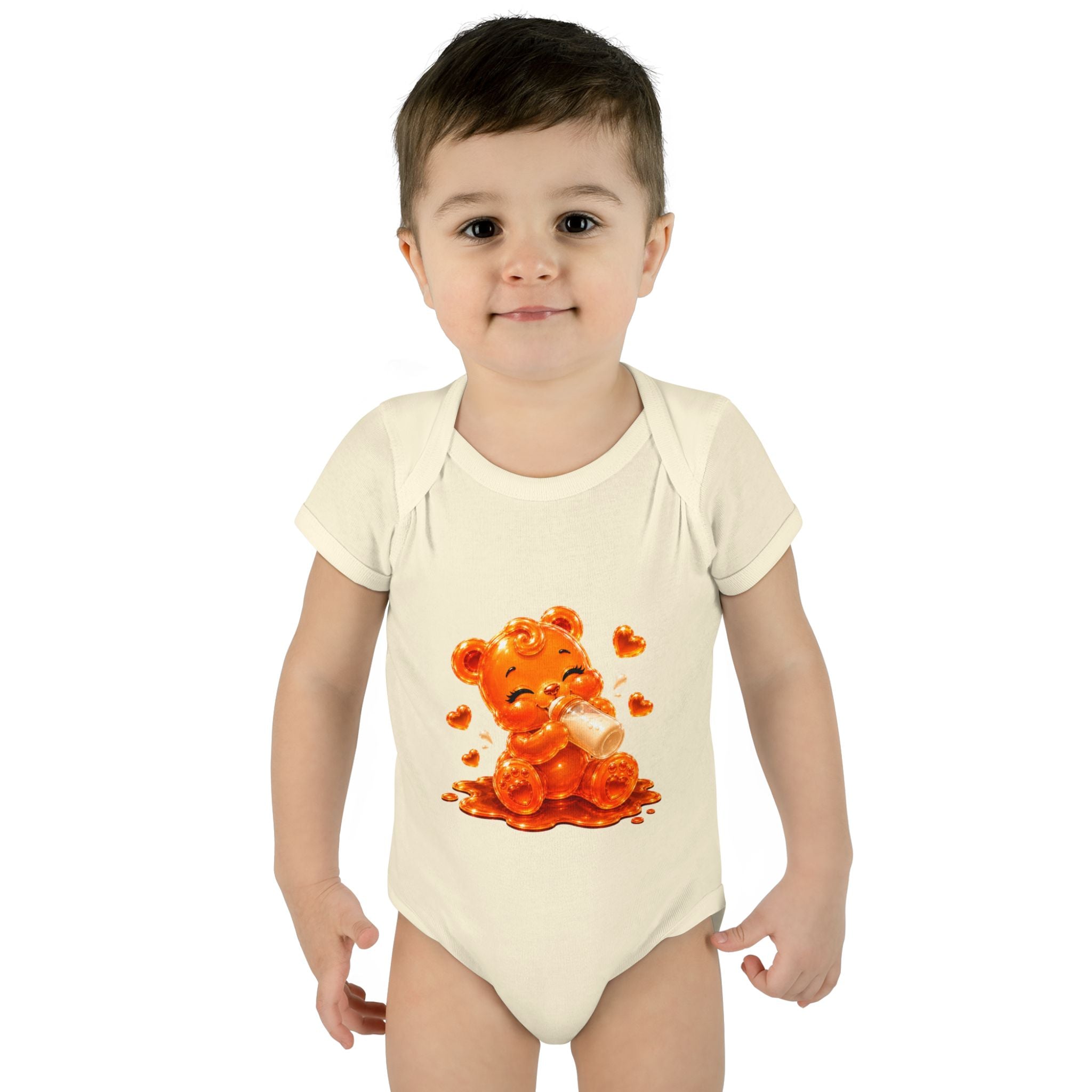 Yummy, Yummy Milk Time Orange Oozy Baby Gummy Bear Cutie Addition- Graphic Onesie