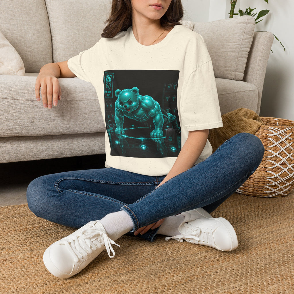 Neon Fitness Push Ups, Teal Oozy Buff Bear Gummy Gym Addition- Adult Graphic Shirt