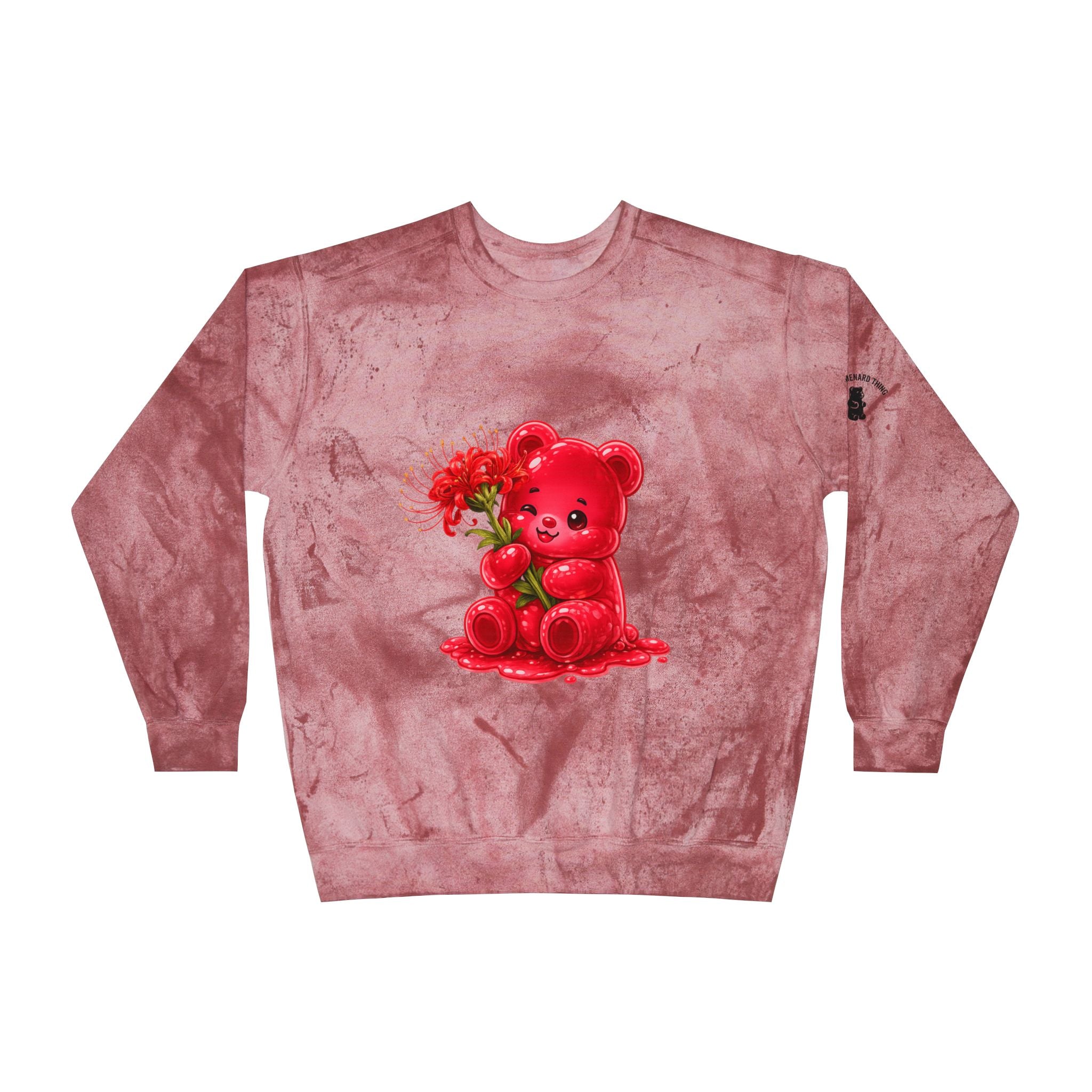 Beautiful Red Spider Lily Bloom, Oozy Bear Gummy Friend- Graphic Tie-Dye Sweater