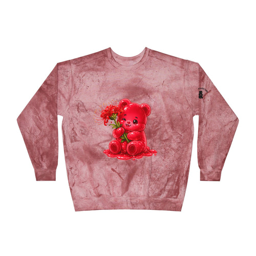 Beautiful Red Spider Lily Bloom, Oozy Bear Gummy Friend- Graphic Tie-Dye Sweater