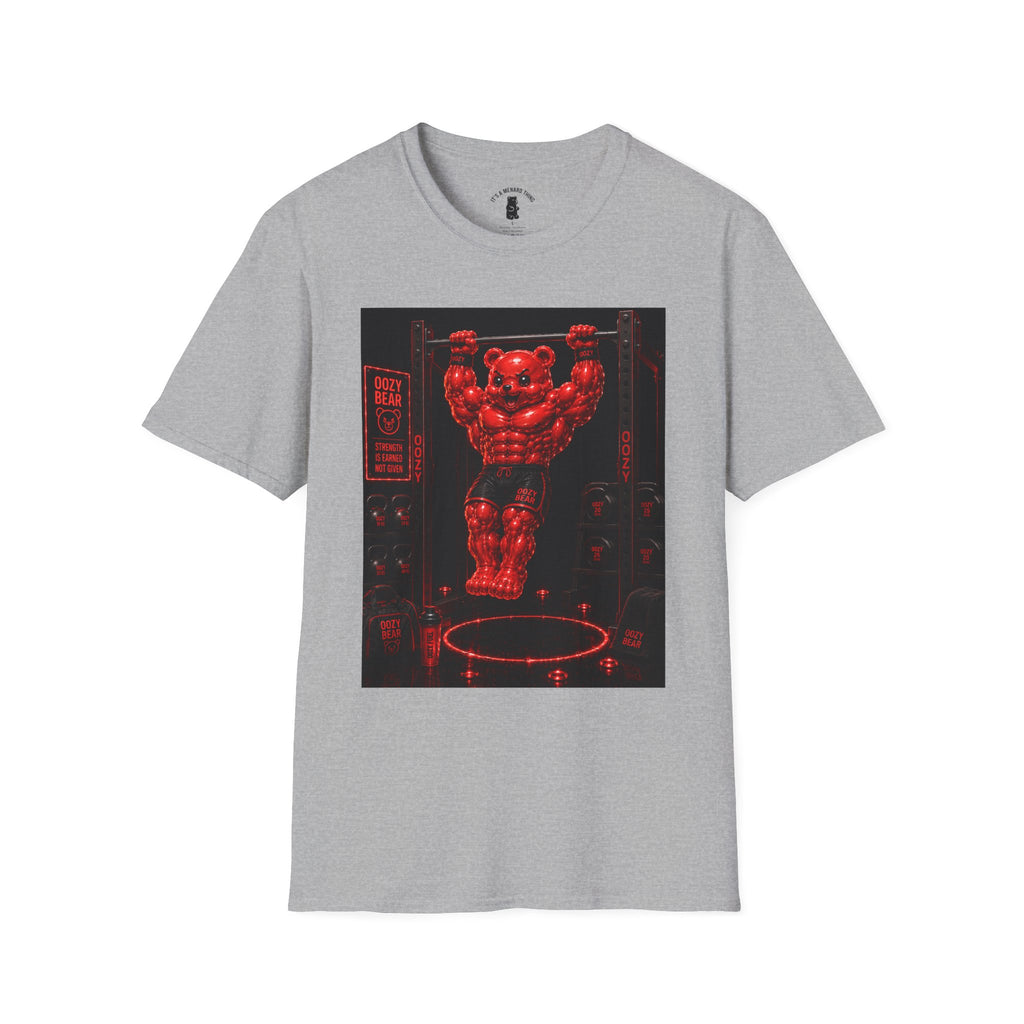 Bar Lifting Fitness Workout, Crimson Oozy Buff Bear Gummy Gym Addition- Adult Graphic Shirt