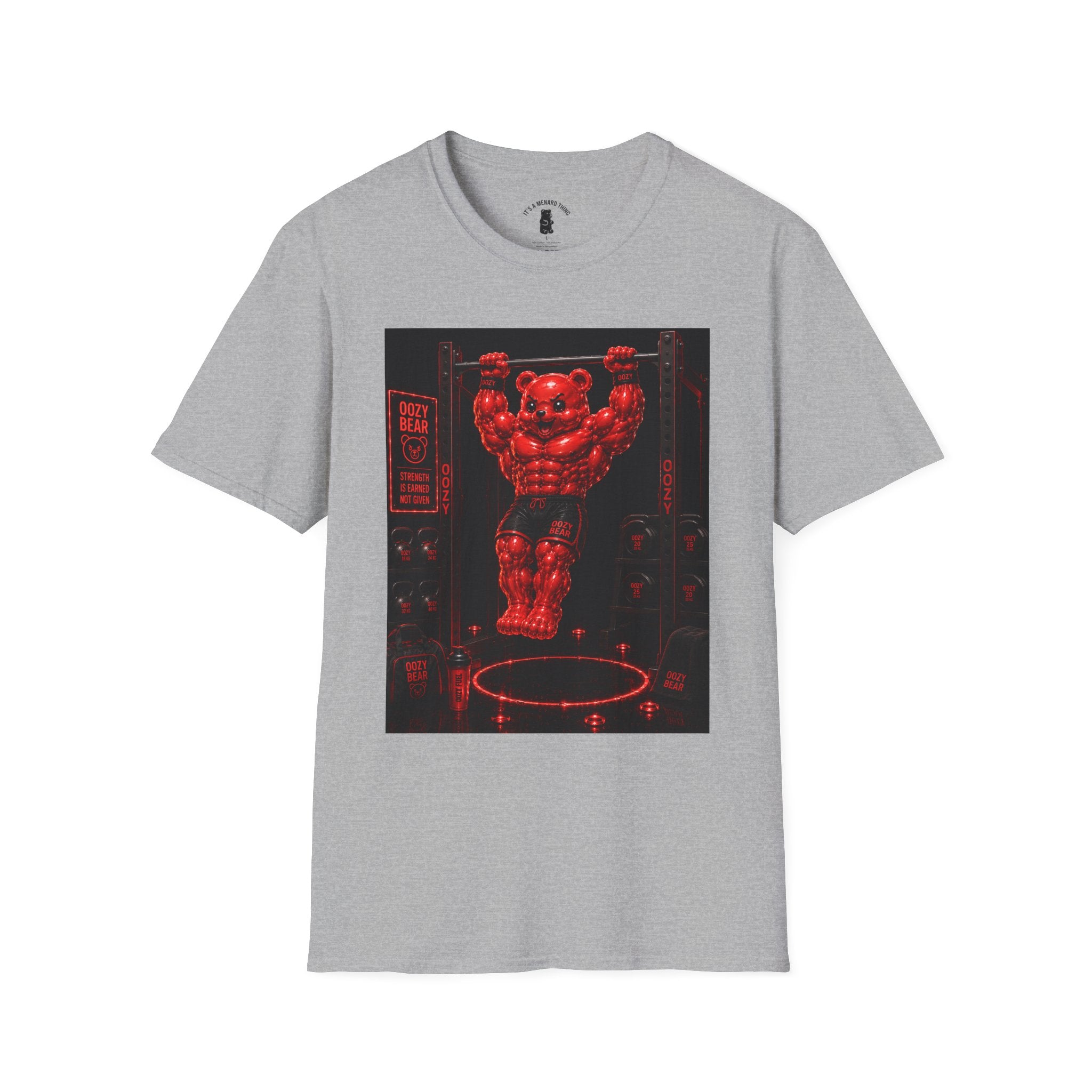 Bar Lifting Fitness Workout, Crimson Oozy Buff Bear Gummy Gym Addition- Adult Graphic Shirt