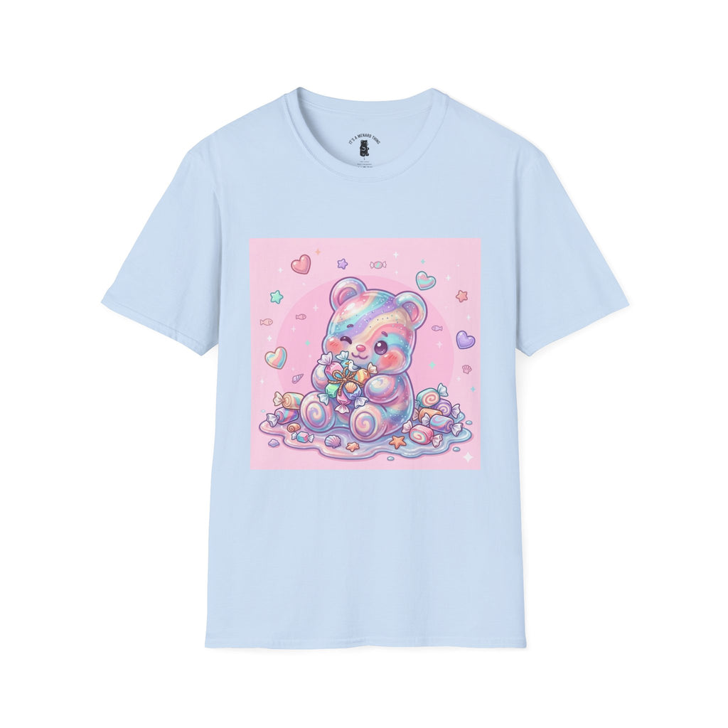Cute Pastel Candy Bear T-Shirt — Rainbow Kawaii Heart Graphic