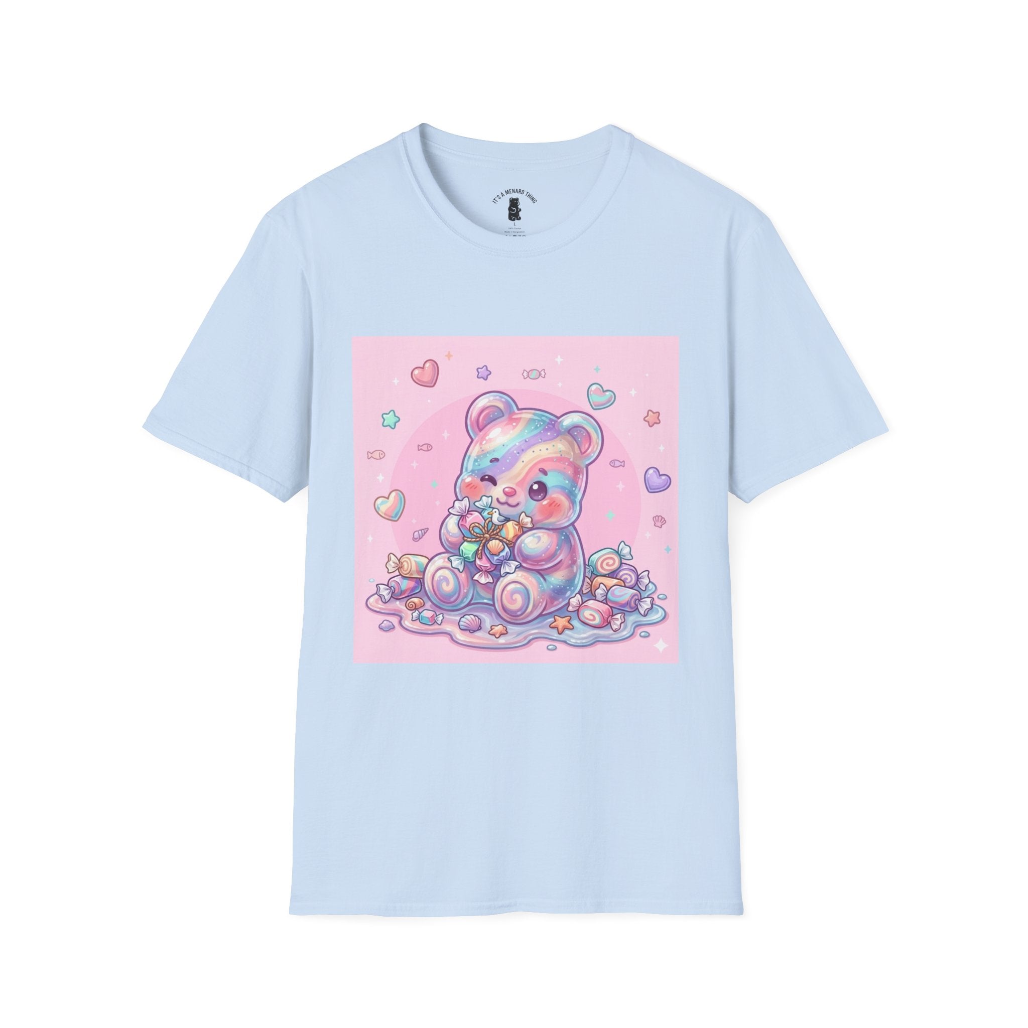 Cute Pastel Candy Bear T-Shirt — Rainbow Kawaii Heart Graphic