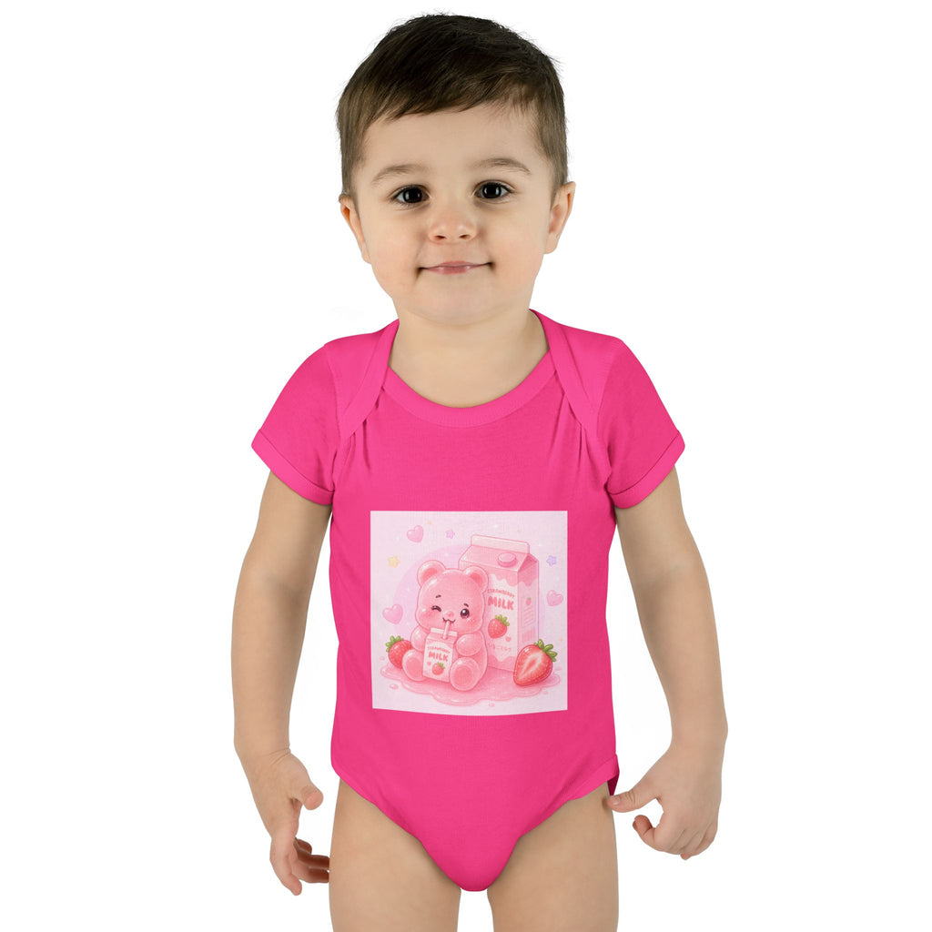 Pink Strawberry Milk Gooey Gummy Bear Infant Bodysuit