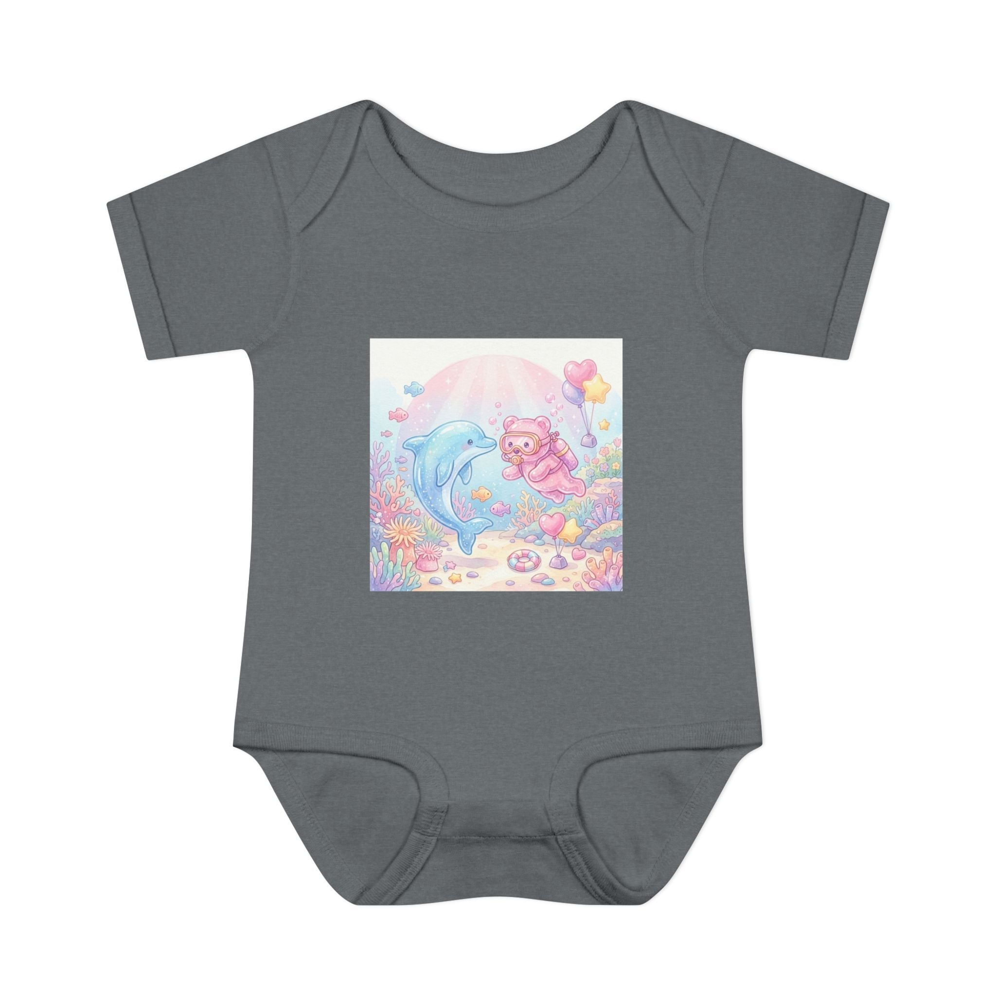 Infant Bodysuit — Pastel Dolphin & Pink Gummy Bear Underwater Baby Onesie