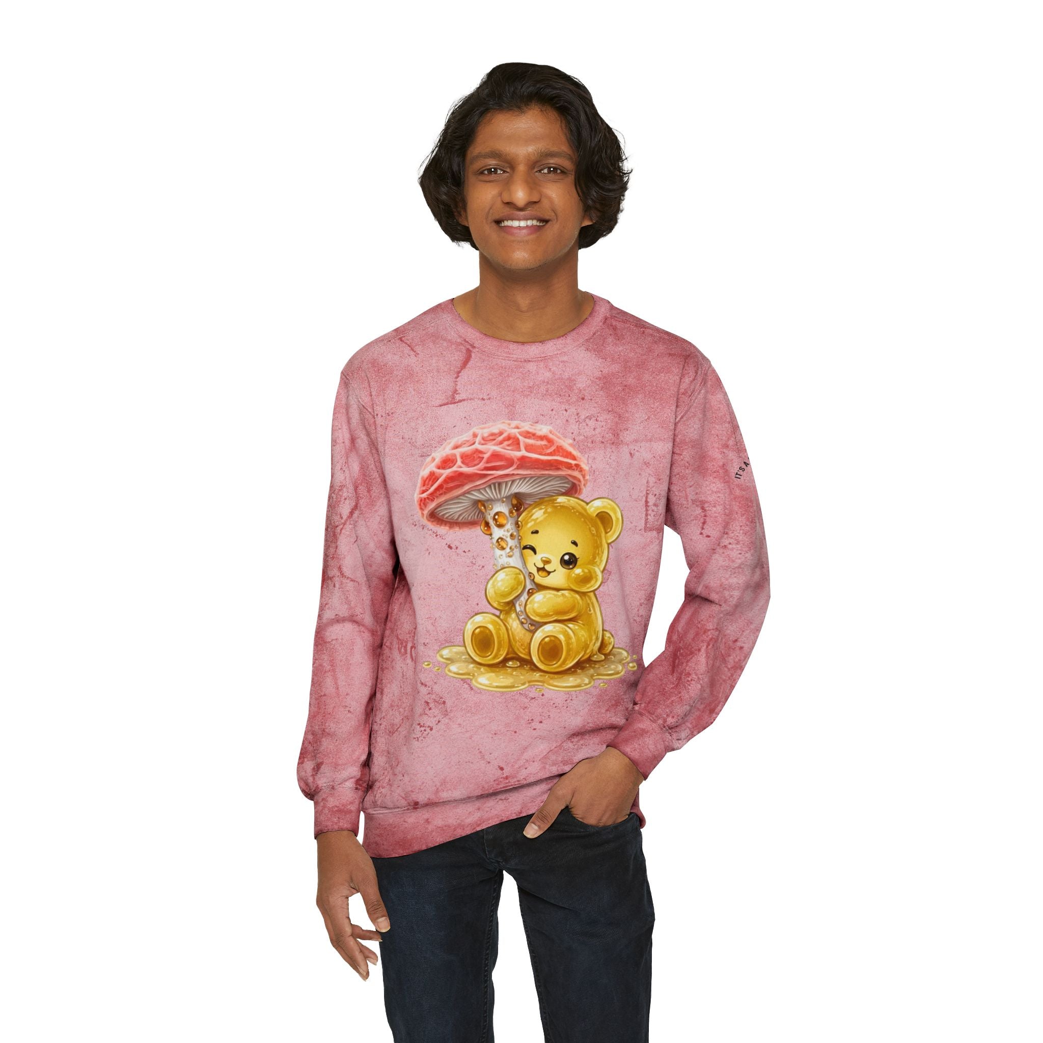 Special Orange Drippy Mushroom, Golden Gooey Gummy Bear — Cute Graphic Sweatshirt
