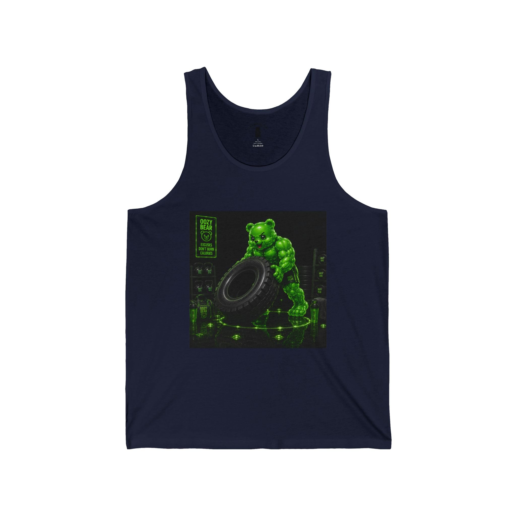 Tire-Flip Fitness Workout, Emerald Oozy Buff Bear Gummy Gym Addition- Adult Graphic Tank Top