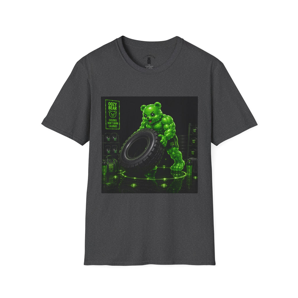 Tire Flipping Work Out, Emerald Oozy Buff Bear Gym Addition- Adult Graphic Shirt
