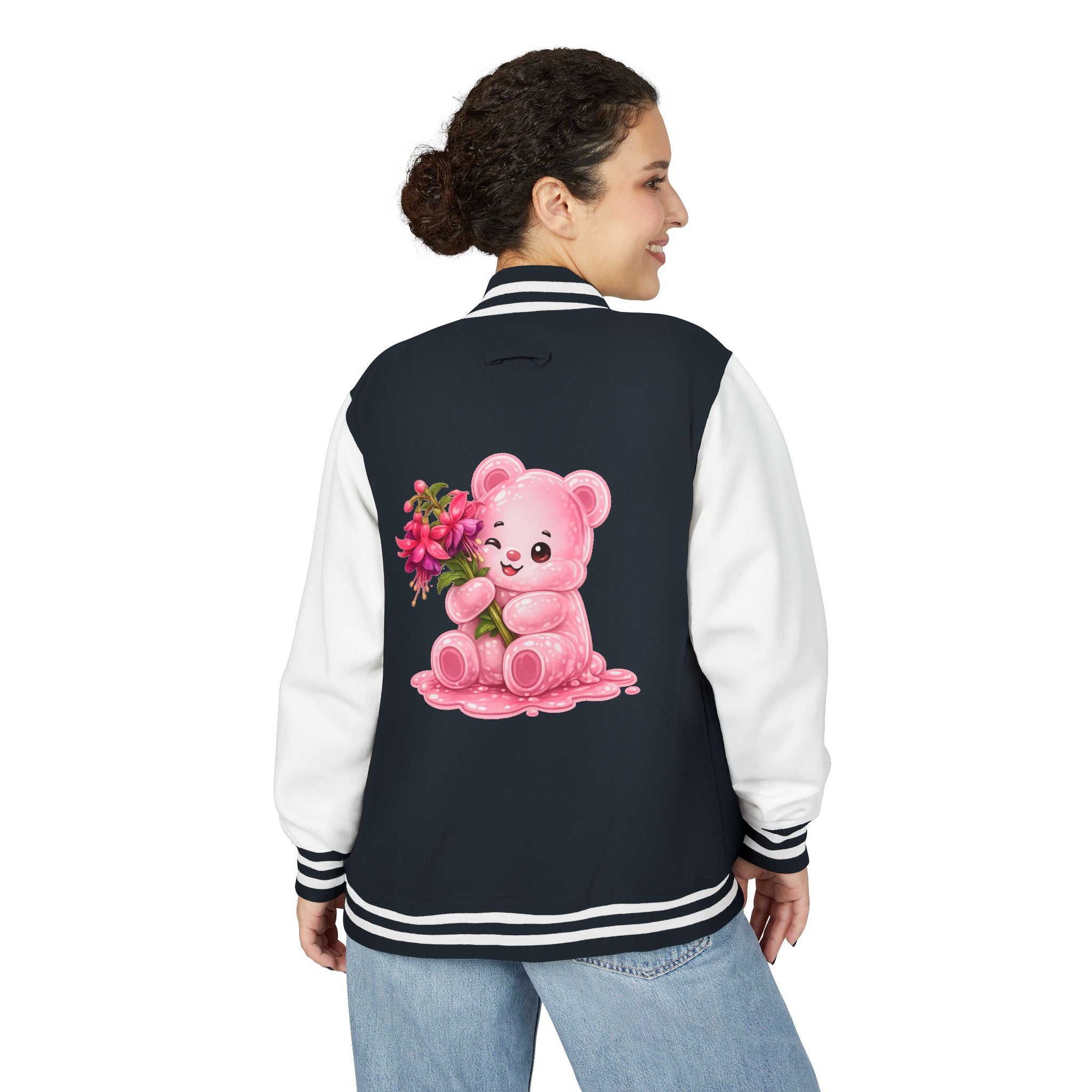Special Pink Flowers, Pale Oozy Bear Gummy Friend- Lettermen Graphic Jacket