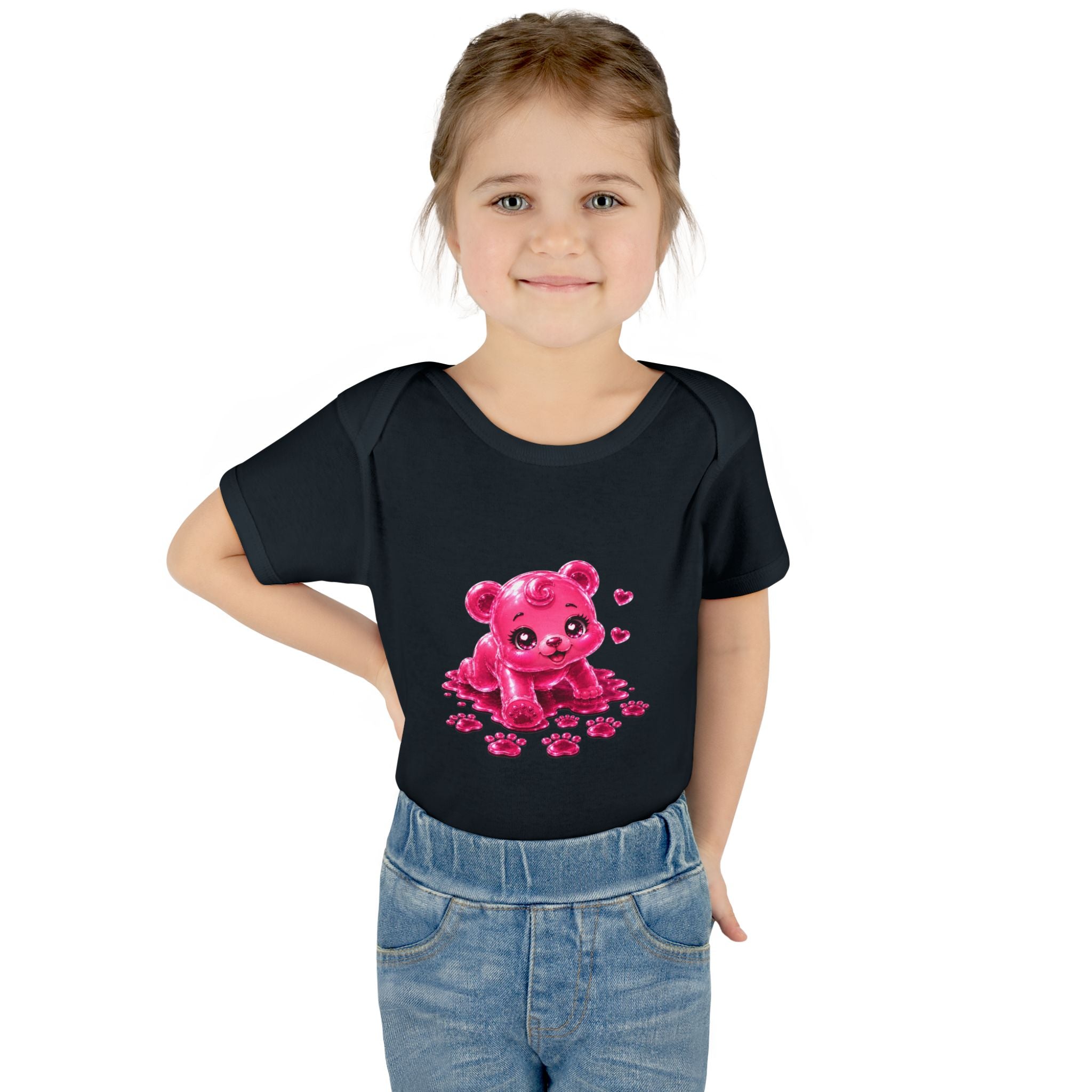 Messy Play Time, Crawling Steps Pink Oozy Baby Gummy Bear Cutie Addition- Graphic Onesie
