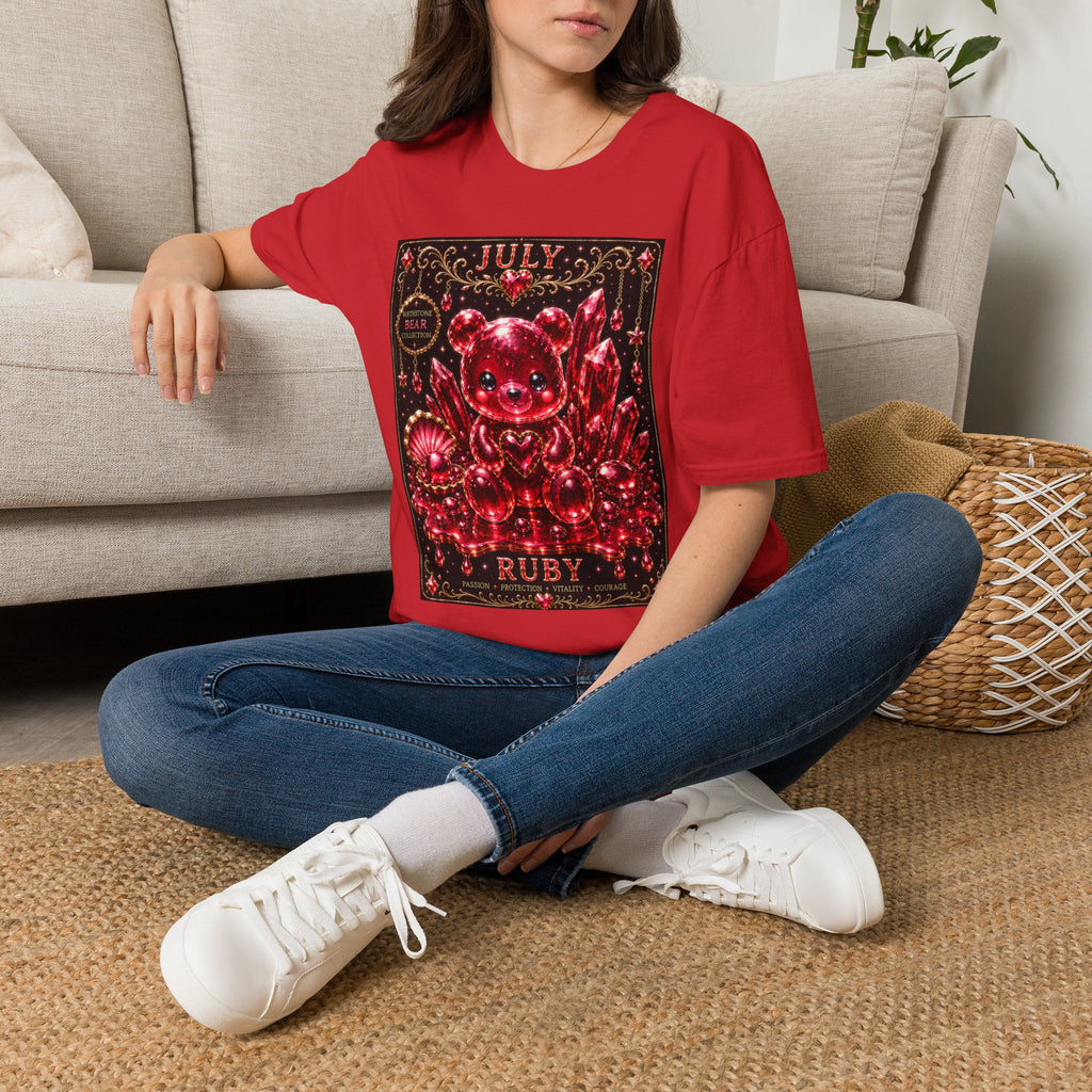July Ruby Crystal Oozy Bear Birth Month Gemstone Addition- Graphic Shirt
