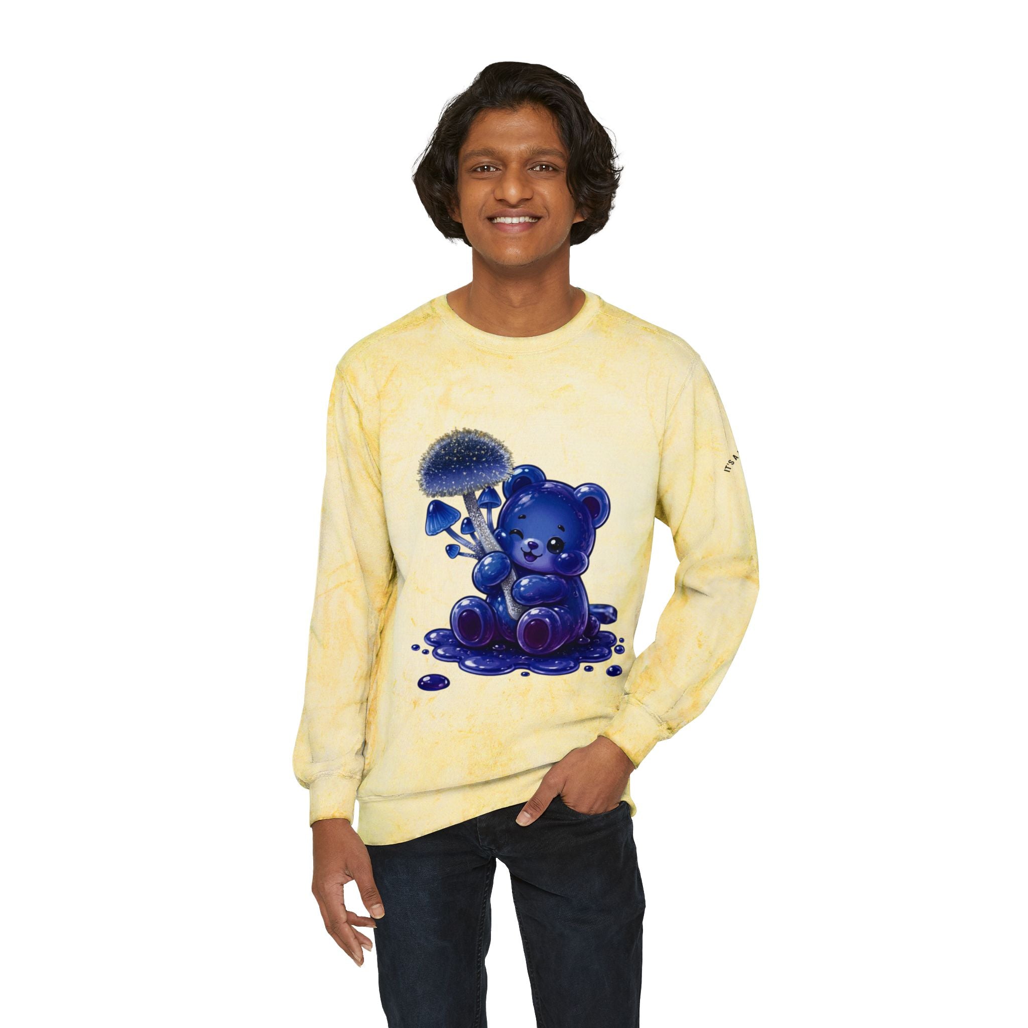 Special Pretty Blue Mushroom, Gooey Gummy Bear Friends -Kawaii Graphic Sweatshirt