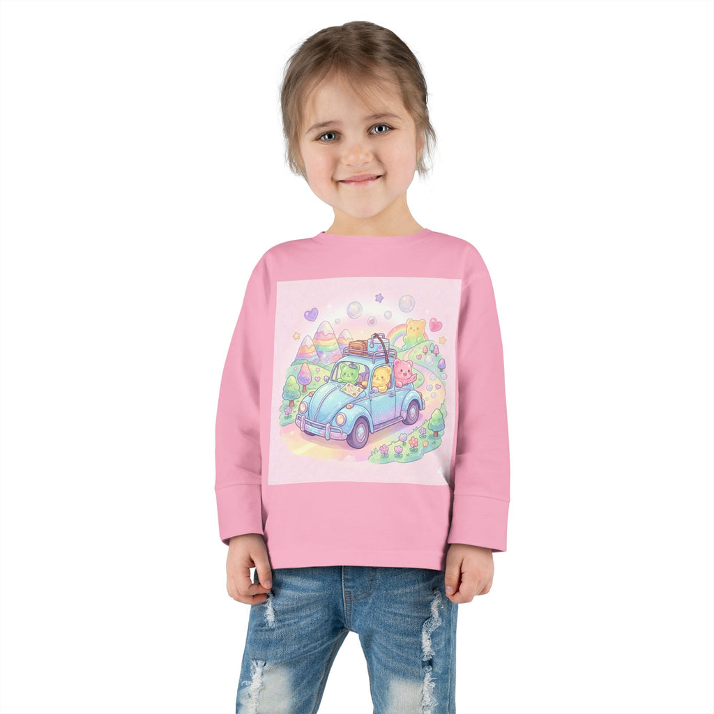 Pastel Car Ride Trip, Oozy Bear Group Friends- Graphic Long Sleeve Shirt