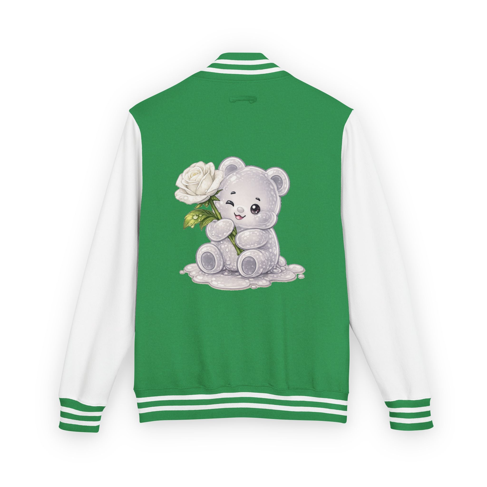 Blooming White Rose, Gooey Gummy Bear Friend- Kawaii Graphic Jacket