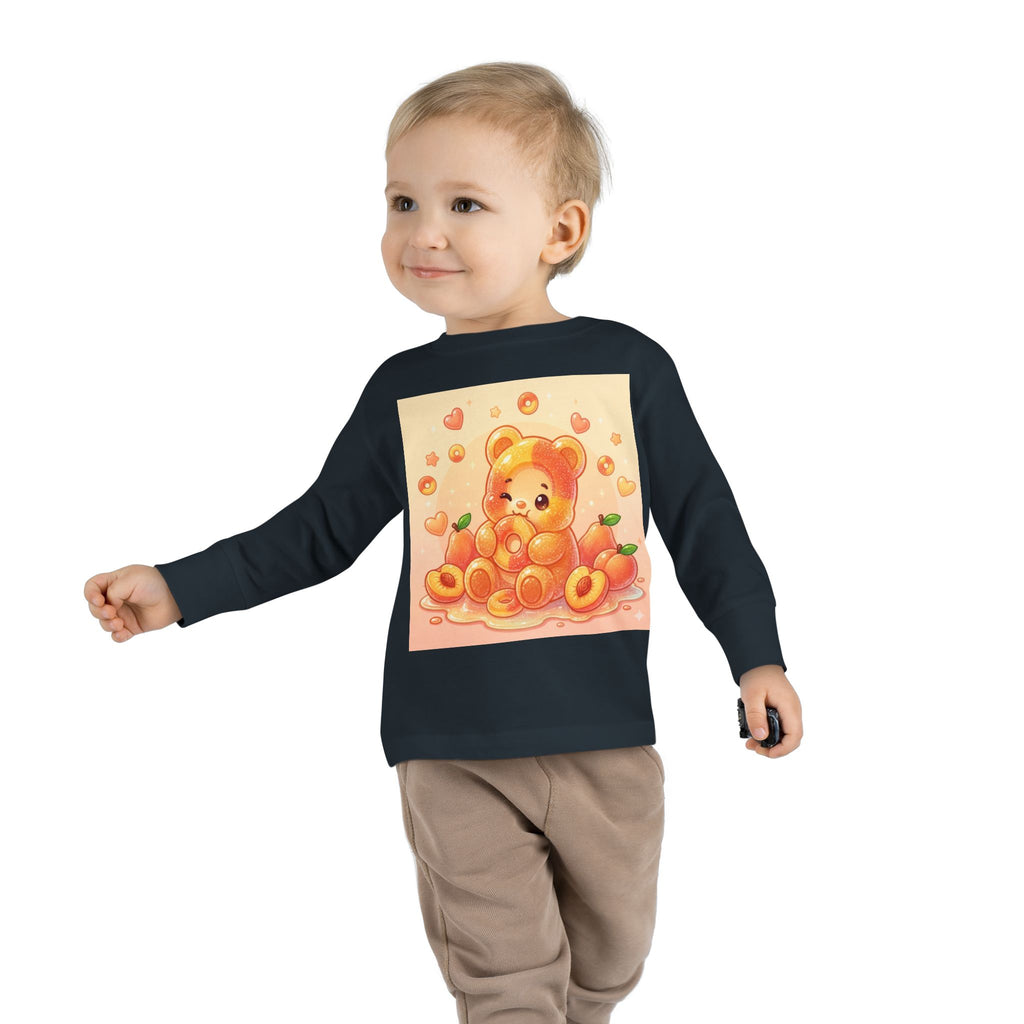 Sweet Peach Ring Candy, Oozy Bear Gummy Friend- Kids Long Sleeve Shirt