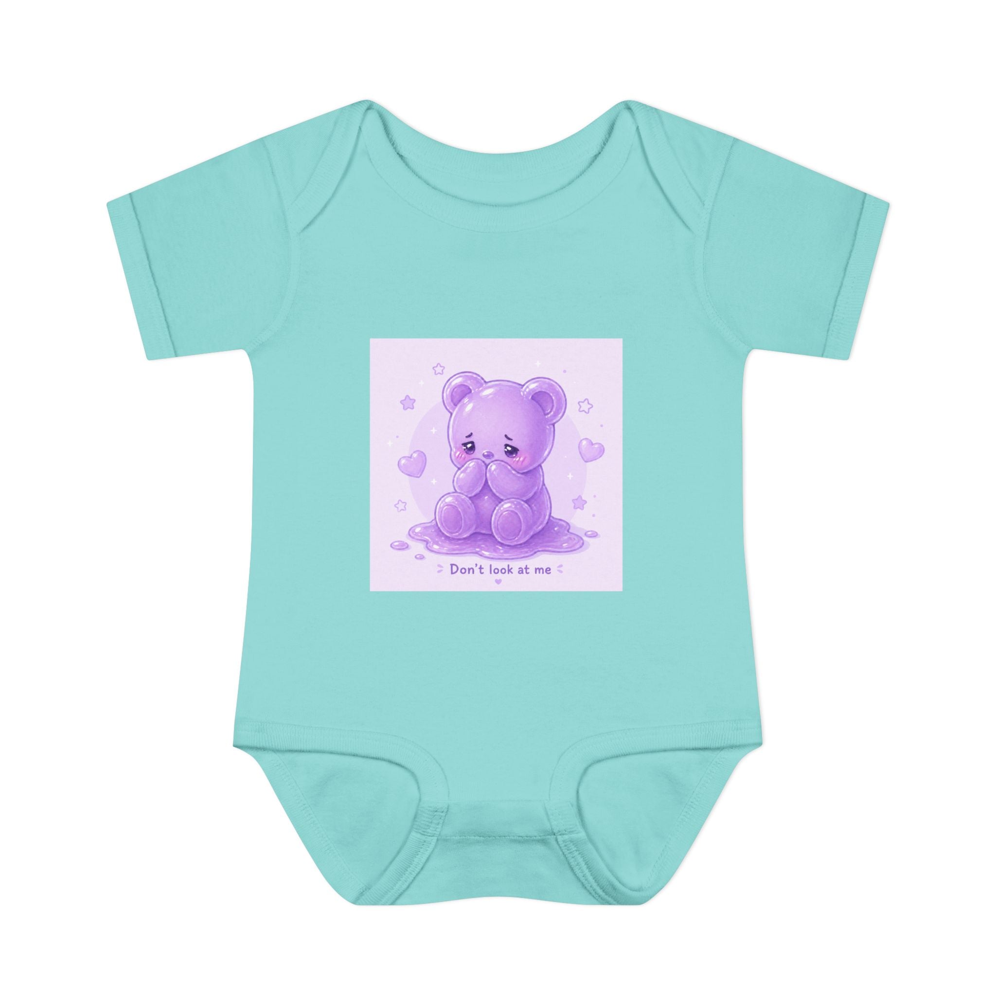 Purple Gooey Gummy Shy bear Baby Bodysuit - "Don't Look at Me" Cute Infant Onesie