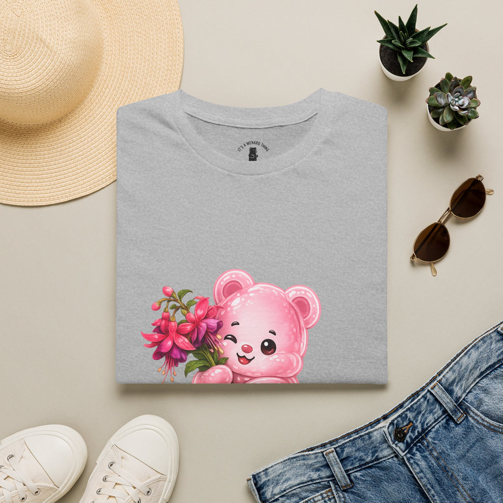 Tropical Pink Flowers, Pretty Pale Oozy Bear Friend- Graphic Shirt
