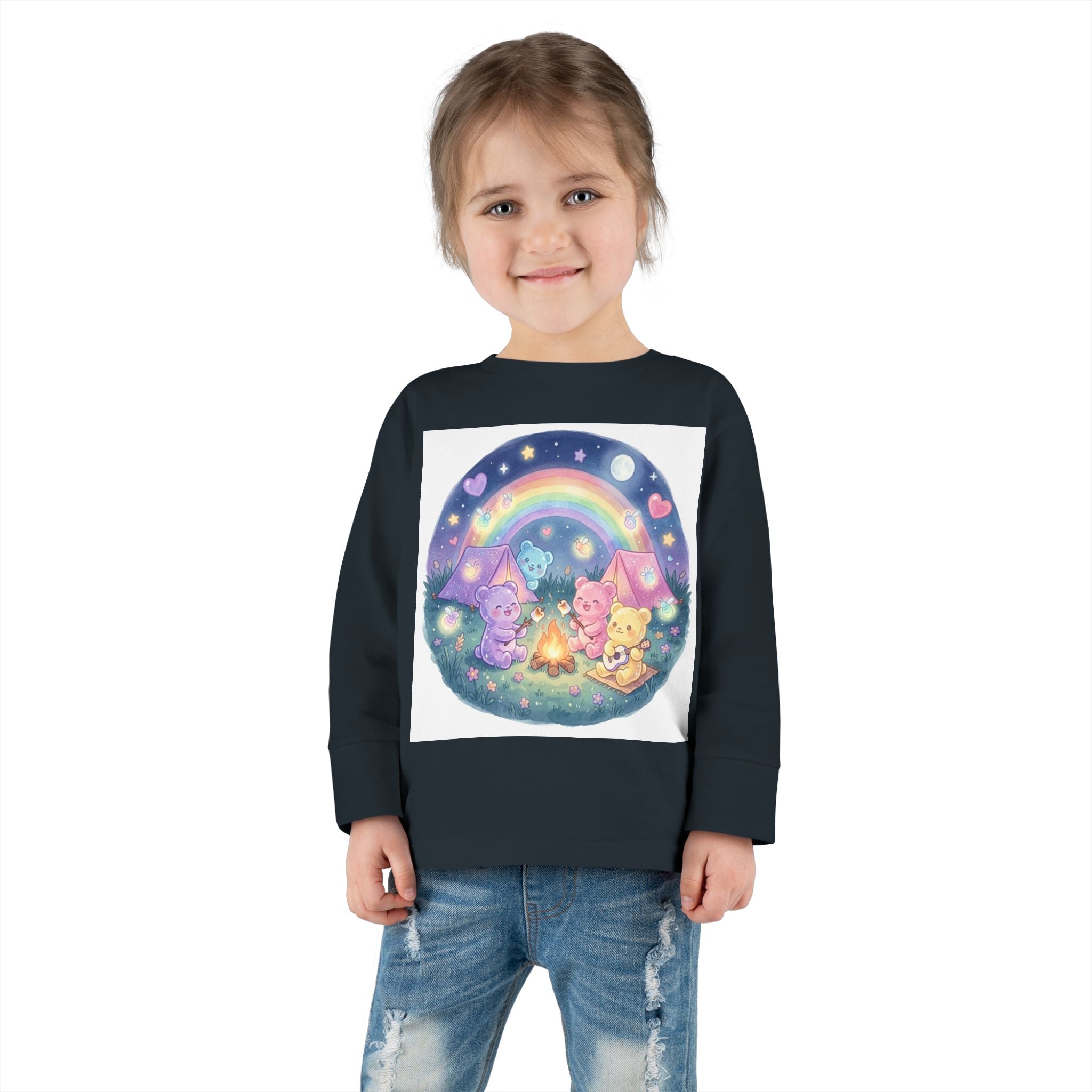 Camping & Toasting Marshmellos Oozy Bear Friend Group- Graphic Long Sleeve Shirt