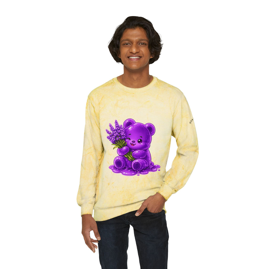 Lavender Stalk, Purple Oozy Bear Gummy Special- Graphic Tie-Dye Sweatshirt