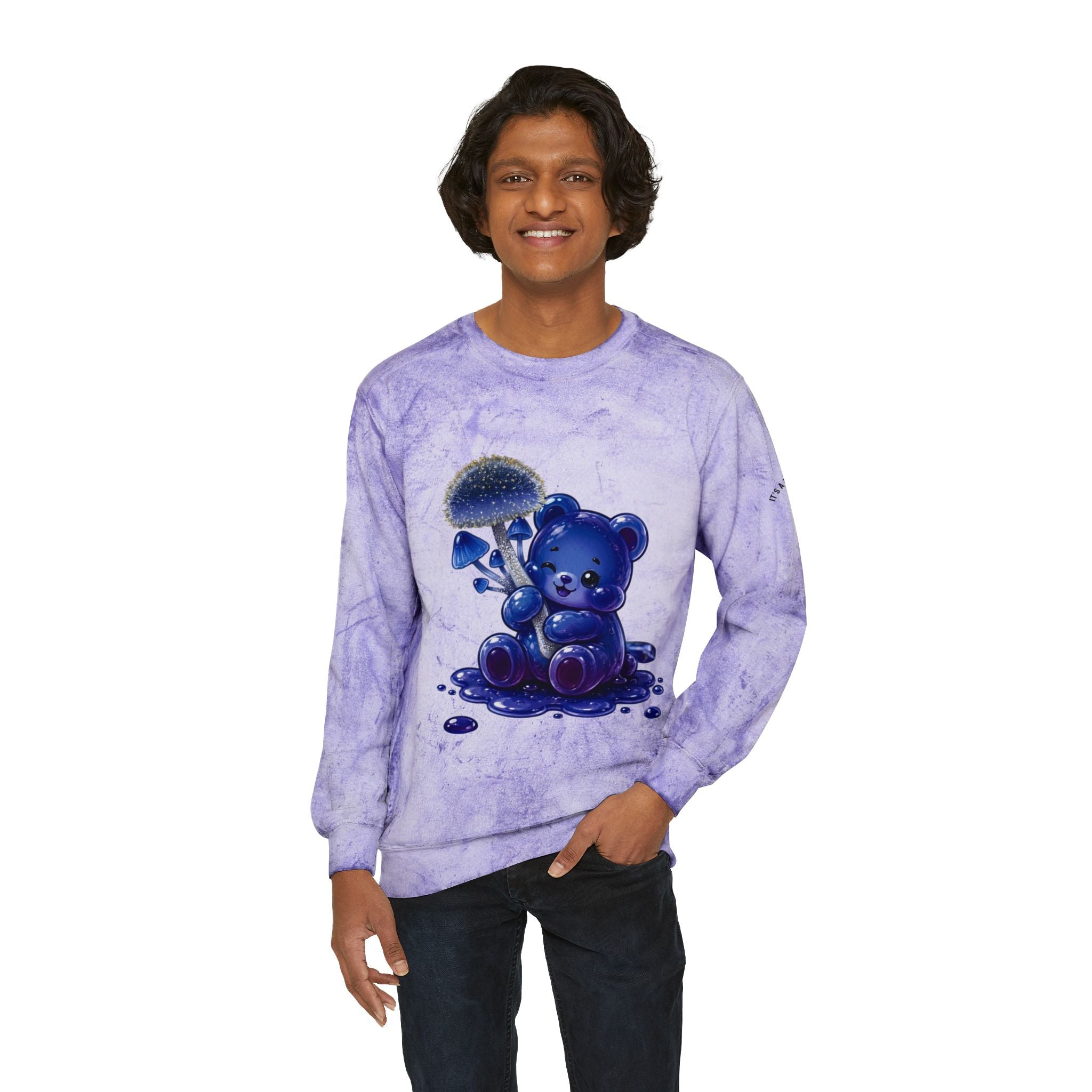 Special Pretty Blue Mushroom, Gooey Gummy Bear Friends -Kawaii Graphic Sweatshirt