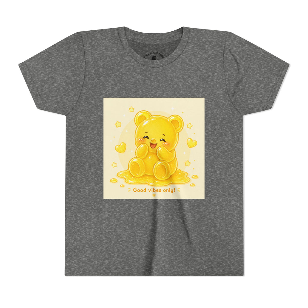 Cute Yellow Gooey Gummy Bear — "Good Vibes Only" Youth Short Sleeve Shirt