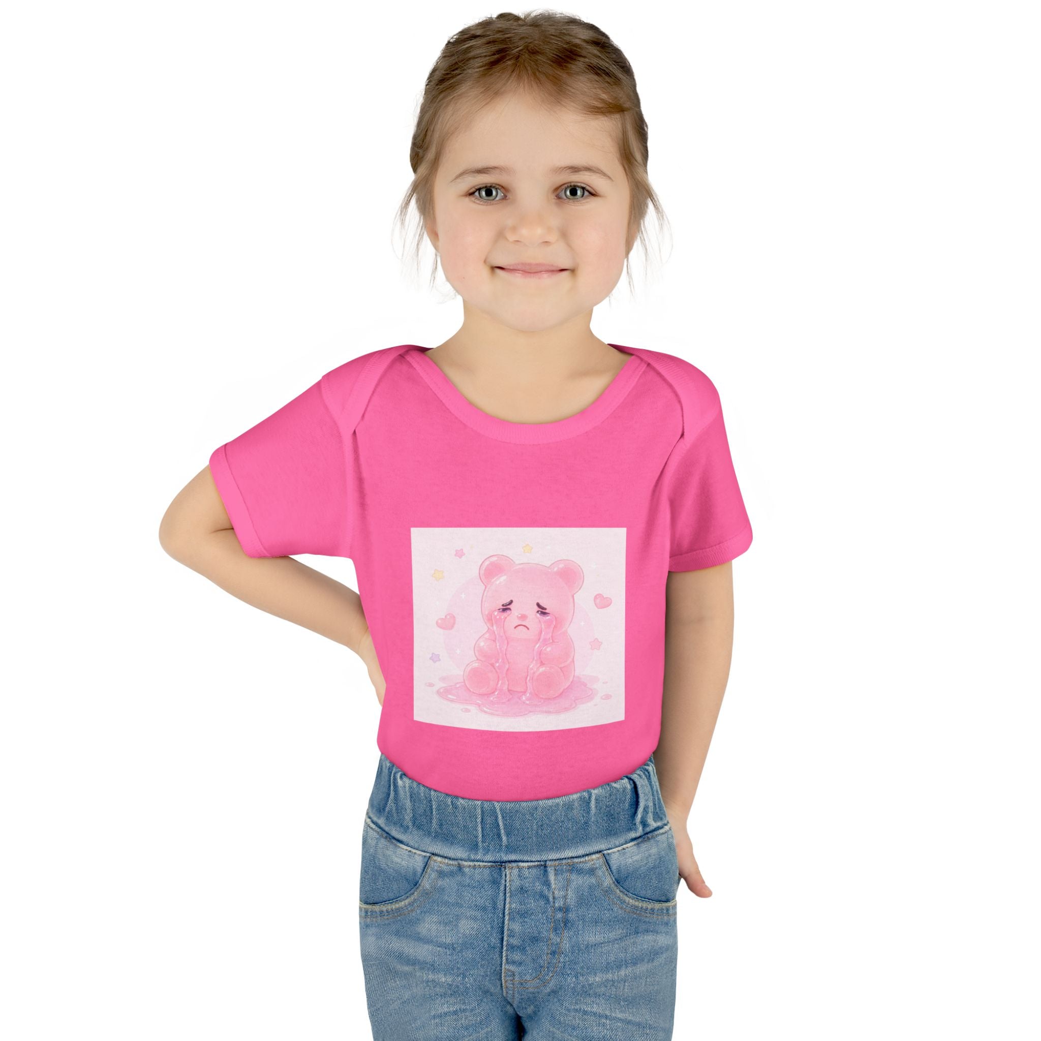 Pink Crying Gooey Gummy Bear Infant Bodysuit — Cute Pastel Baby Onesie
