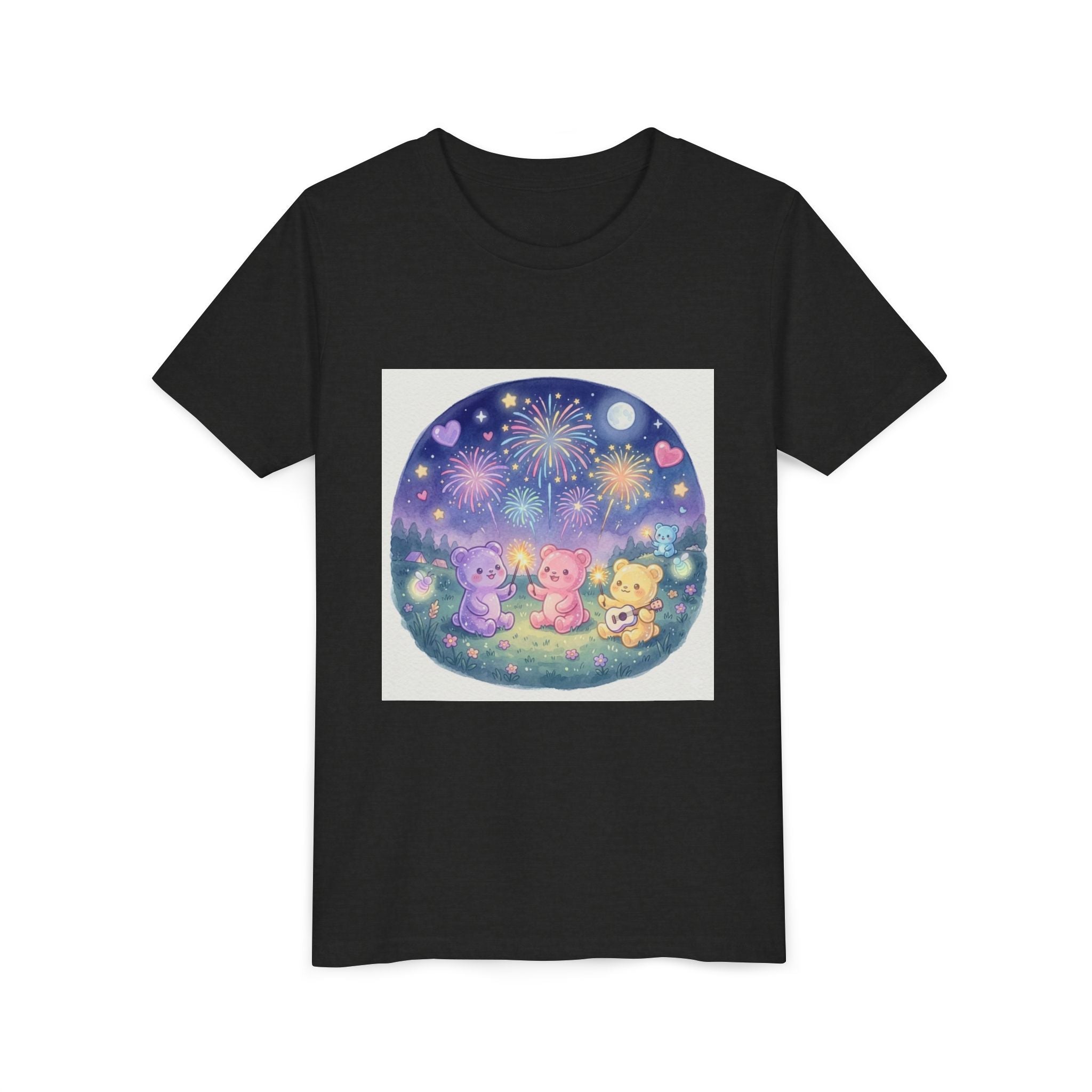 Gooey Gummy Bear Friends Watching Fireworks Youth Short Sleeve Shirt