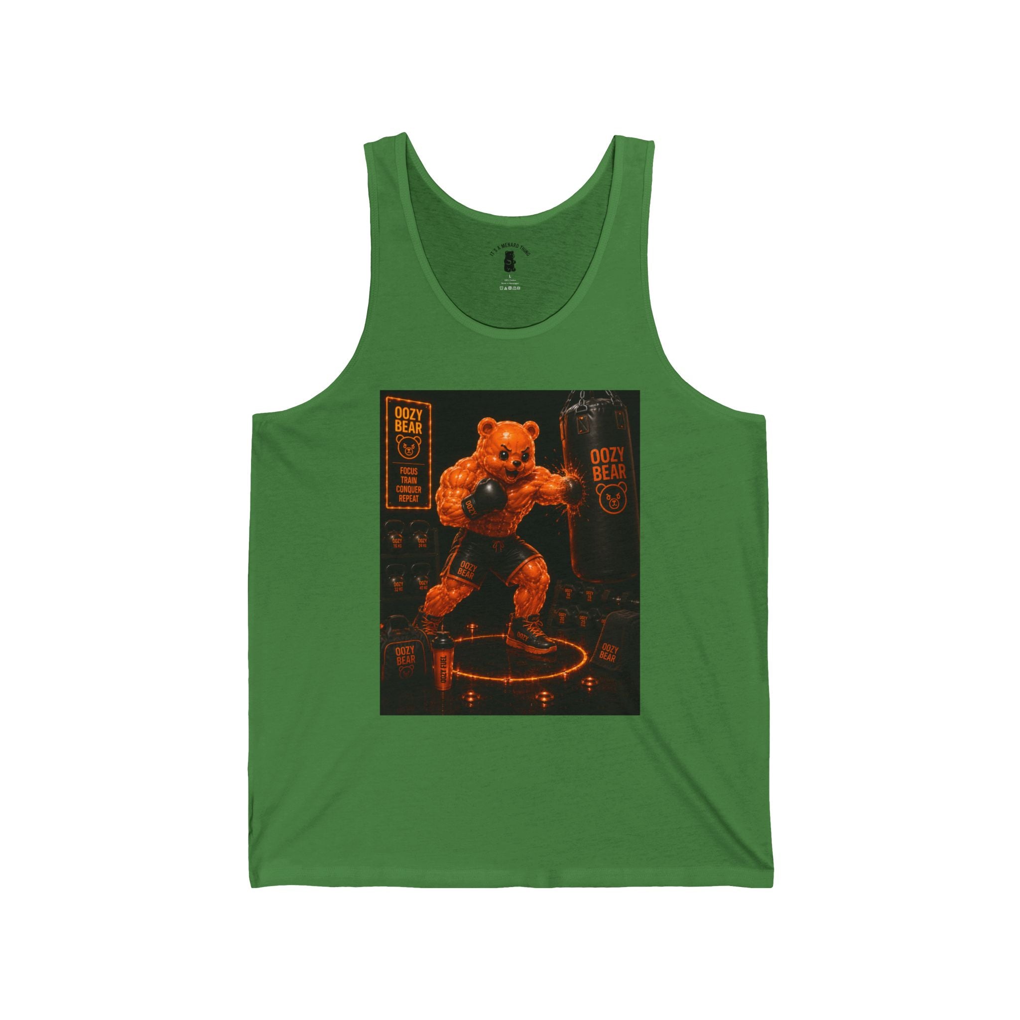 Punching Bag Workout, Orange Oozy Buff Bear Gummy Gym Addition- Adult Graphic Tank Top