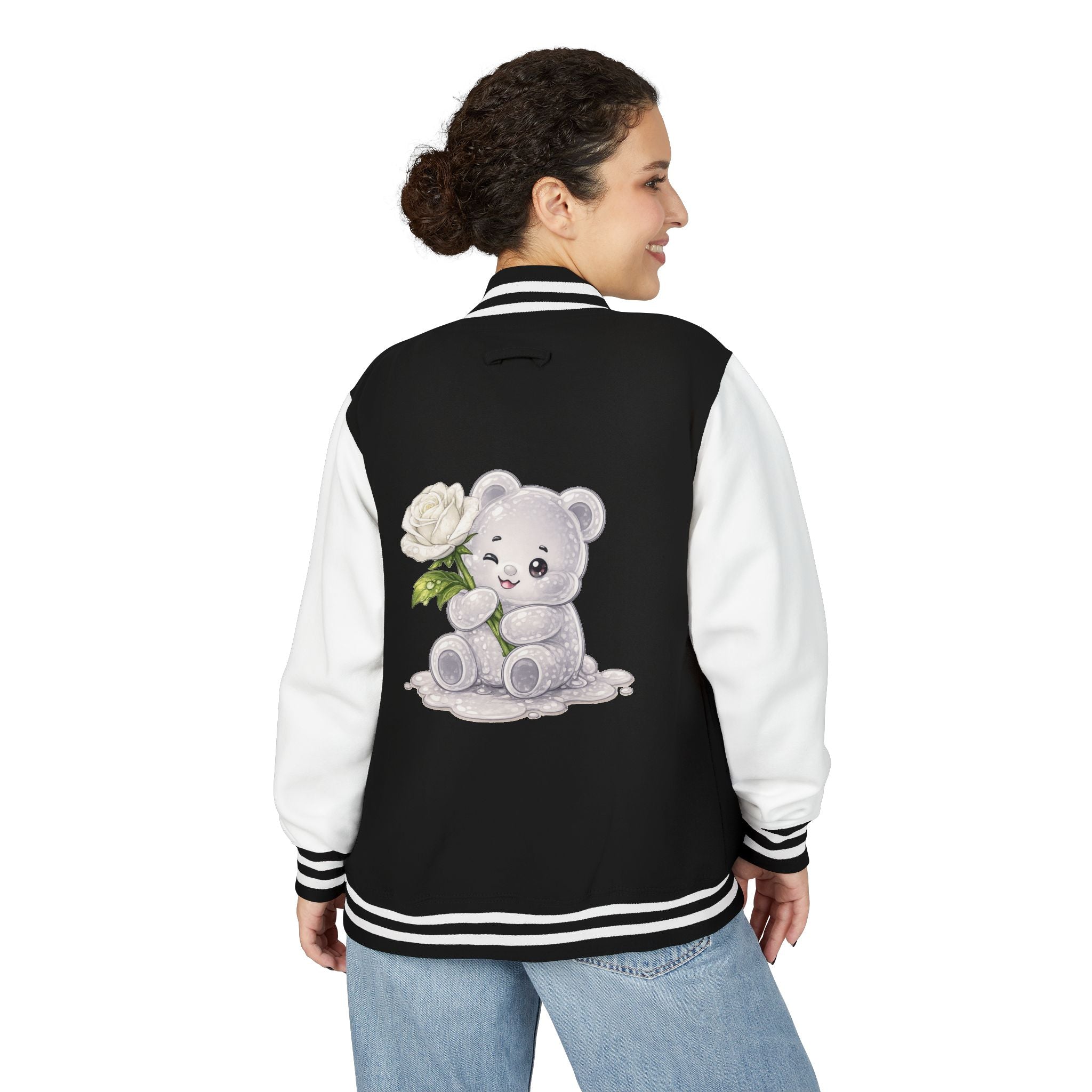 Blooming White Rose, Gooey Gummy Bear Friend- Kawaii Graphic Jacket