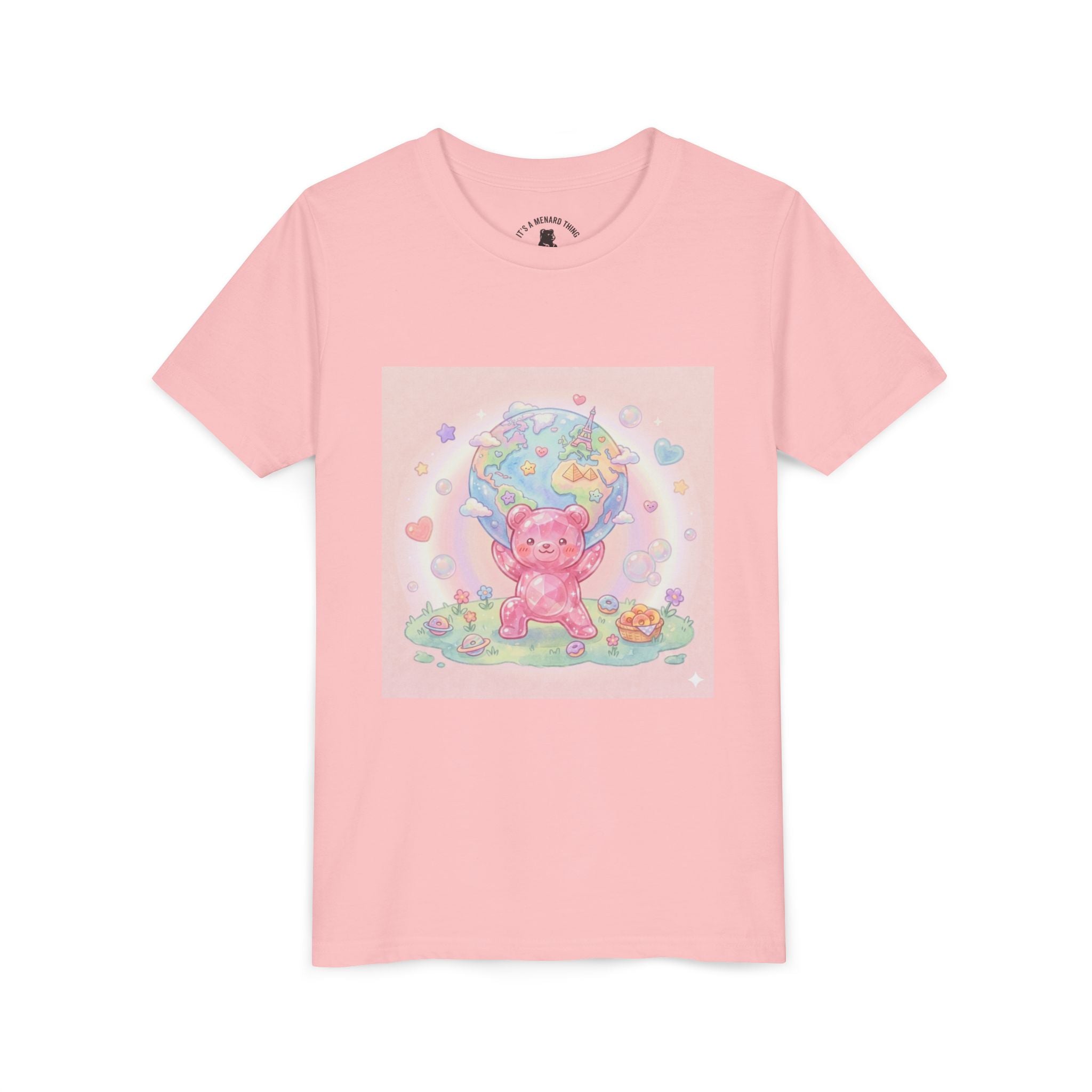 World Atlas, Weight of the Gummy World Pink Gooey Bear- Pastel Graphic Youth T-Shirt