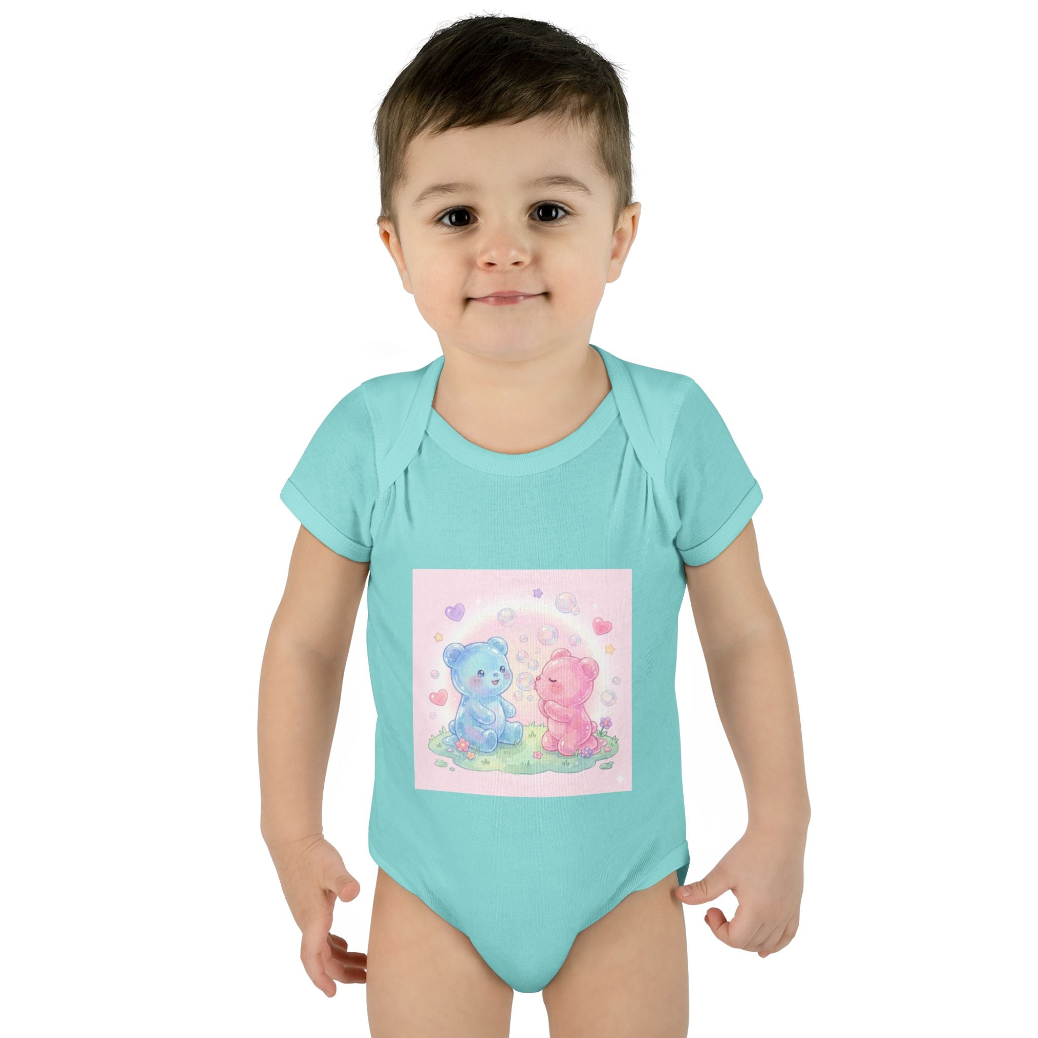 Baby Bodysuit — Pastel Blue & Pink Gooey Gummy Bears Cute Newborn Onesie