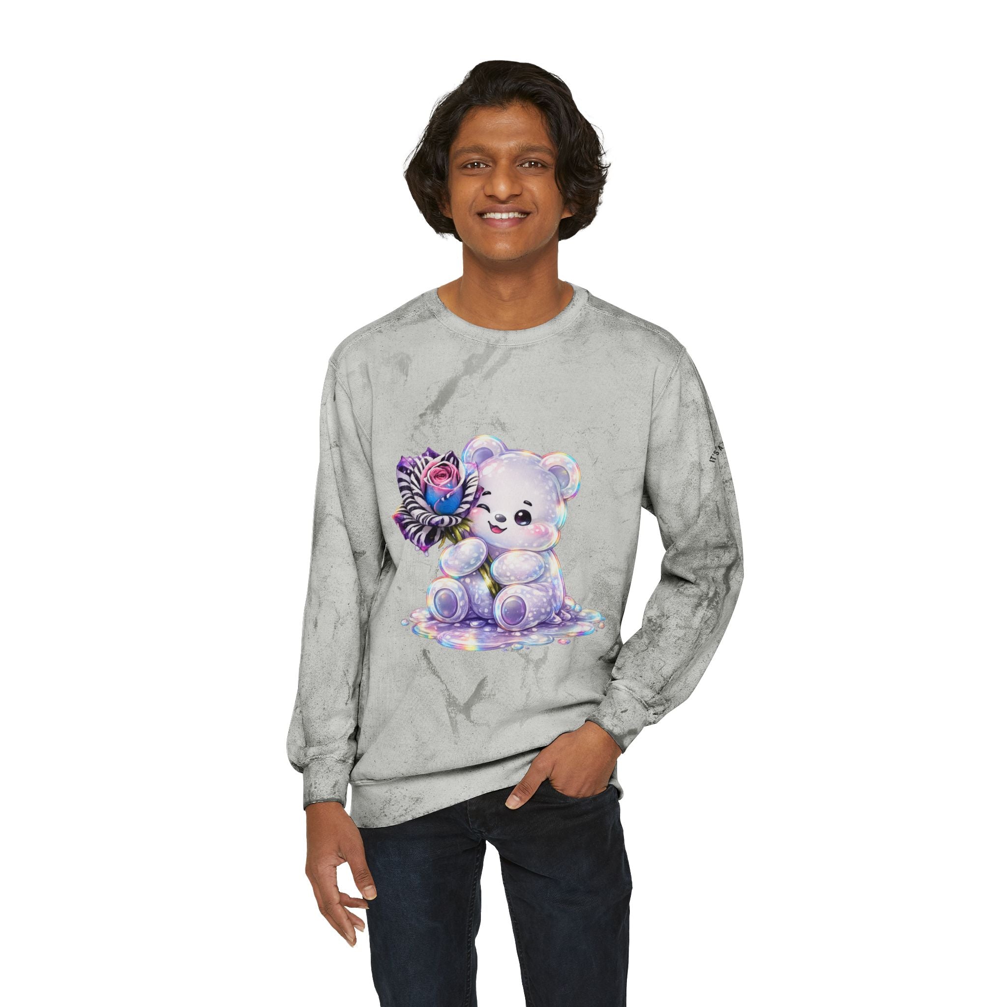 Illustration Pretty Rose, White prism Gooey Gummy Bear-Kawaii Graphic Sweatshirt