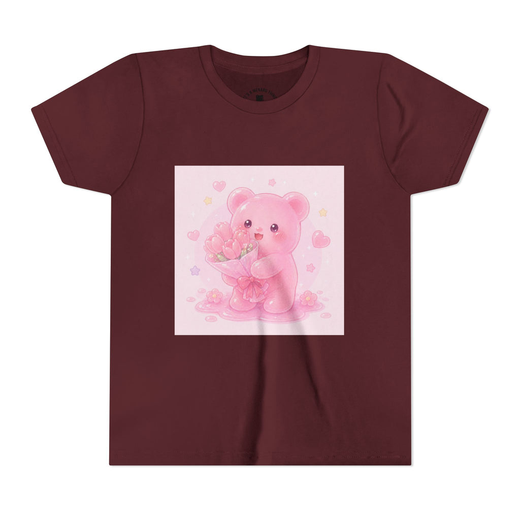 Pink Gooey Gummy Bear Youth Tee – Valentine Gummy Bouquet Kids Shirt
