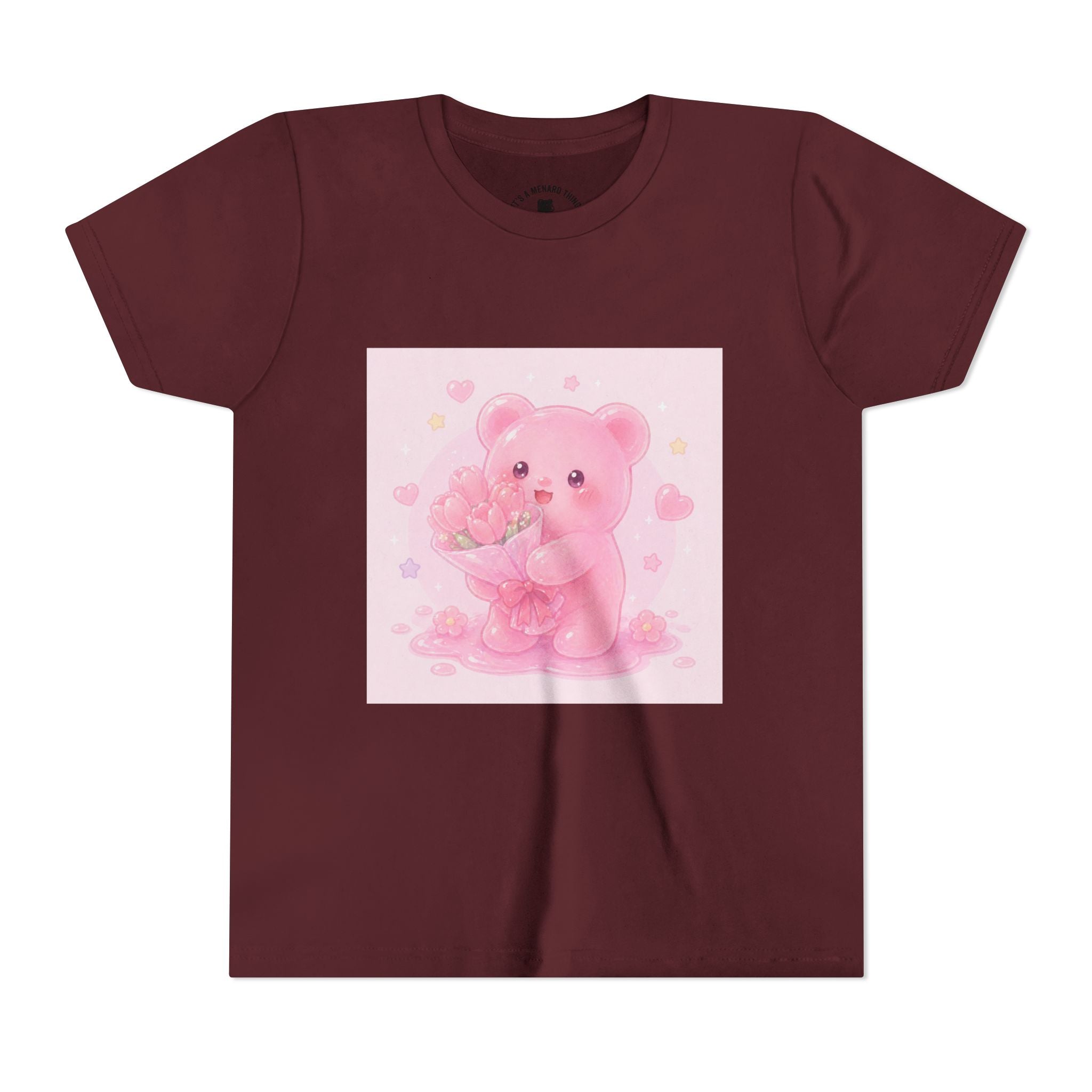 Pink Gooey Gummy Bear Youth Tee – Valentine Gummy Bouquet Kids Shirt