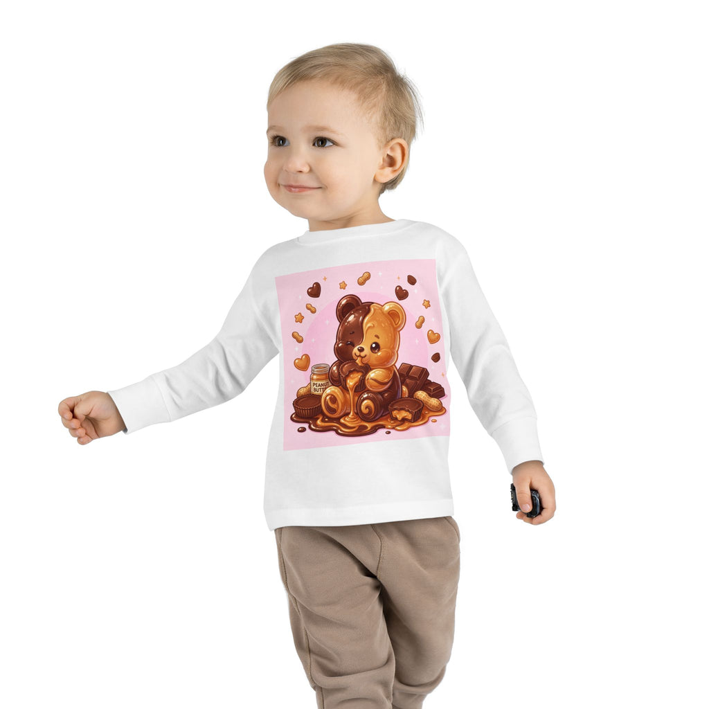 Chocolate and Peanut Butter swirl Delight, Oozy Bear Friend- Kids Graphic Long Sleeve Shirt