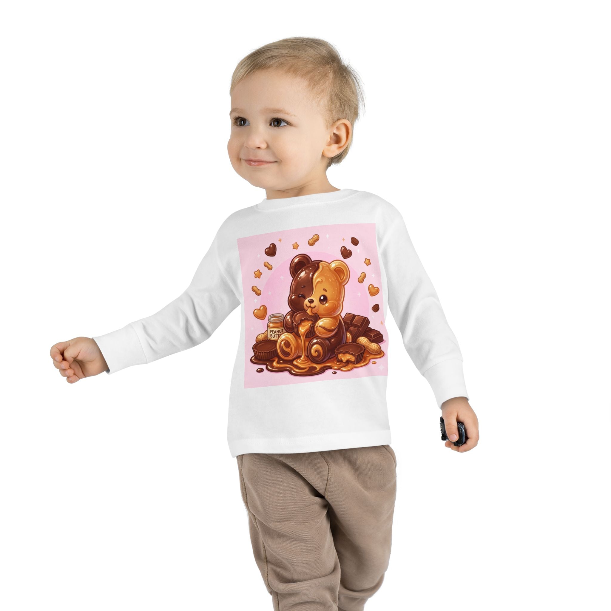 Chocolate and Peanut Butter swirl Delight, Oozy Bear Friend- Kids Graphic Long Sleeve Shirt