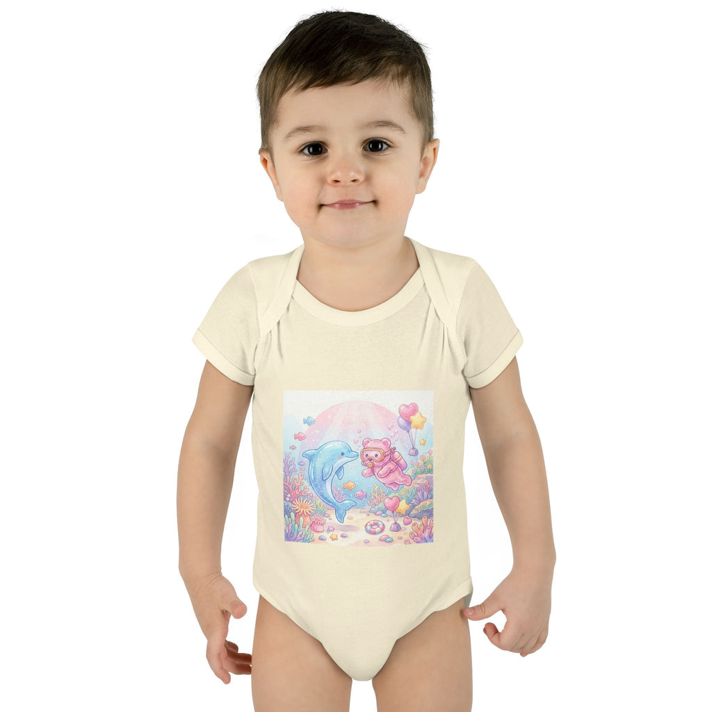 Infant Bodysuit — Pastel Dolphin & Pink Gummy Bear Underwater Baby Onesie